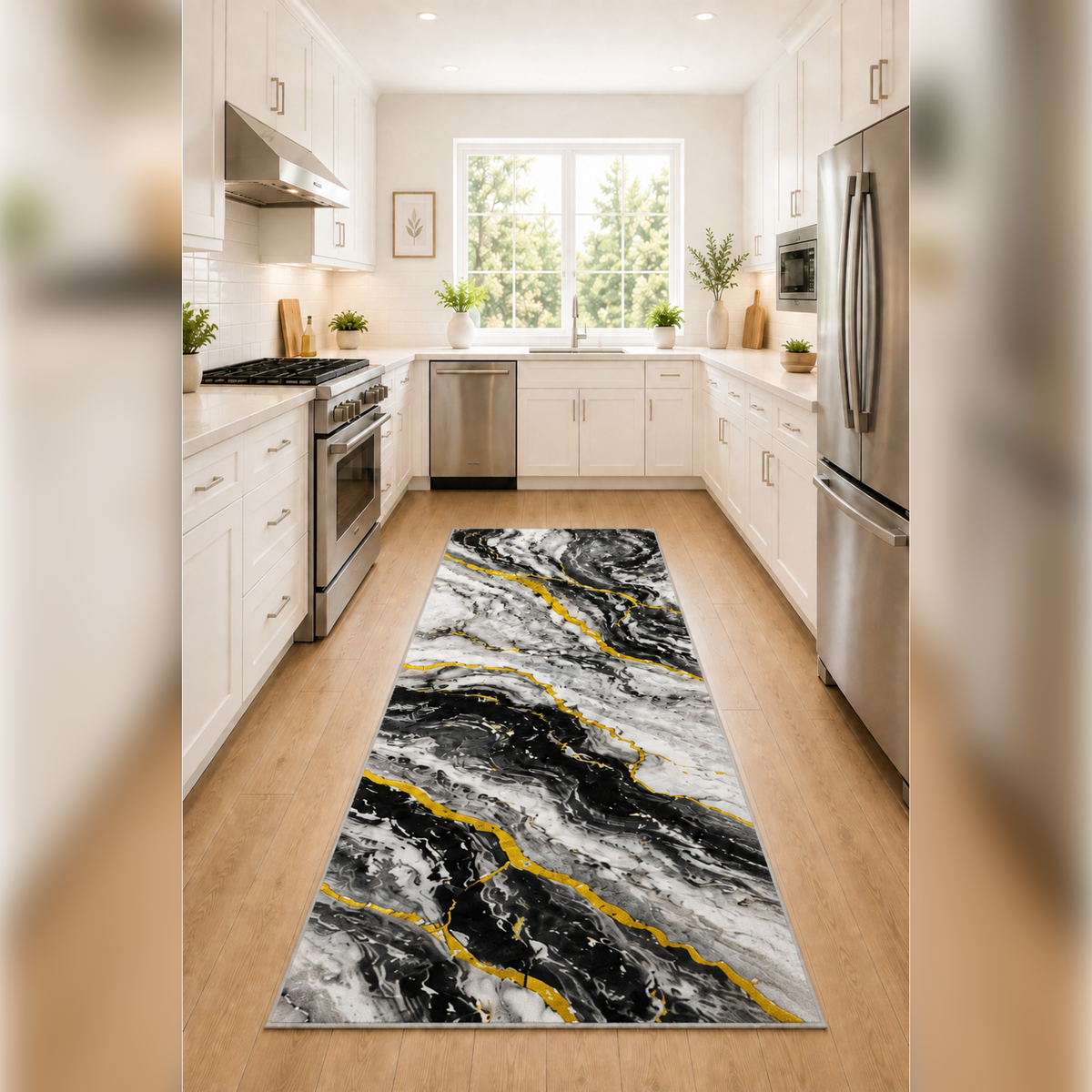 GILDED MARBLE COLLECTION Kişiye Özel Üretim Dekoratif Kaymaz Taban Mutfak-Salon-Hol-Yatak odası-Genç Odası Halısı – Dijital Baskı Yıkanabilir – Farklı Ölçü Seçenekleri