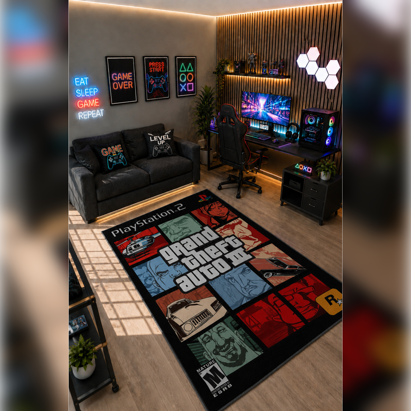 Gamer Collection Kişiye Özel Üretim Dekoratif Kaymaz Taban Oyun Odası Halısı – Dijital Baskı Yıkanabilir – Farklı Ölçü Seçenekleri