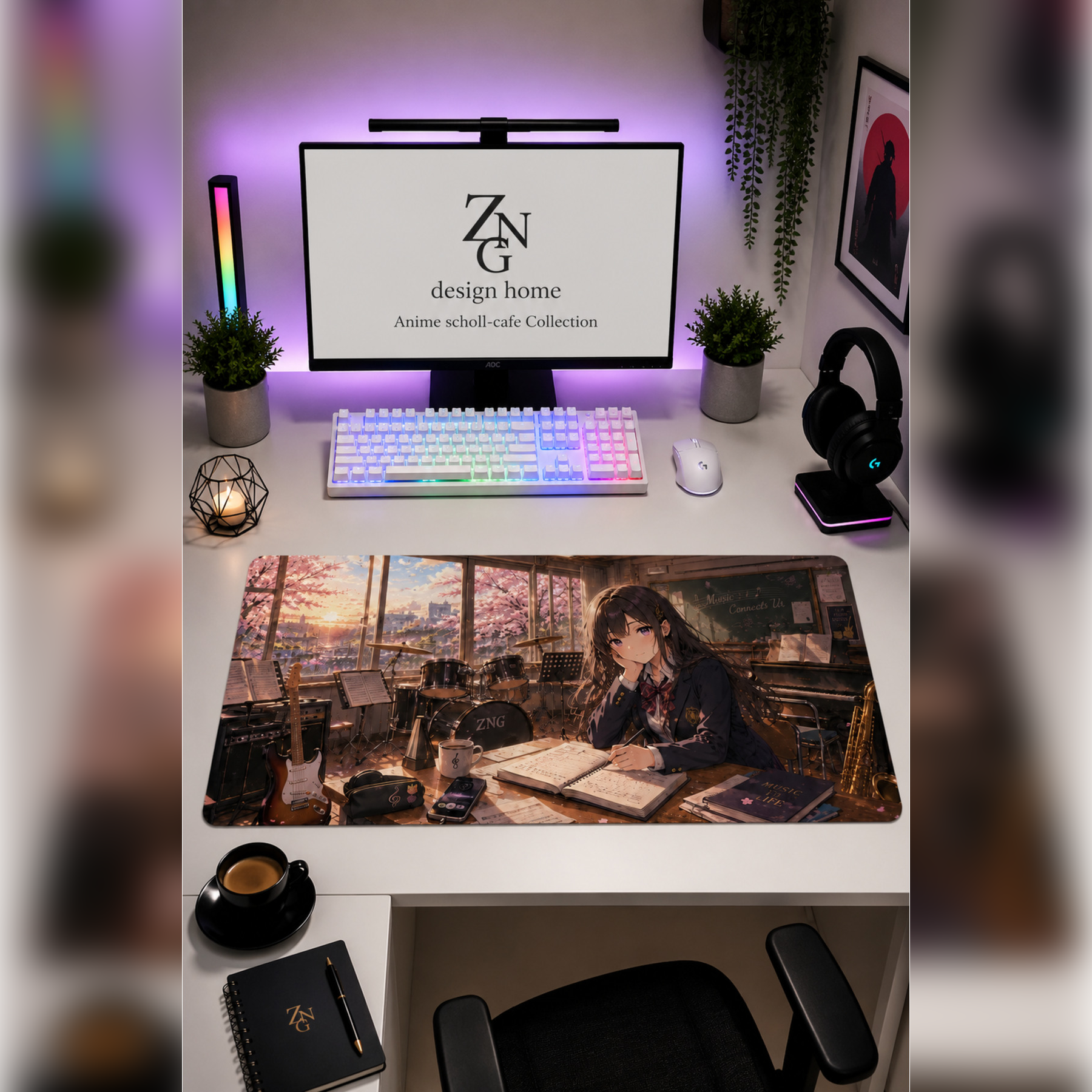 Anime scholl-cafe Collection 80x40 cm Büyük Boy Gaming Mousepad Kaymaz Taban Deskmat