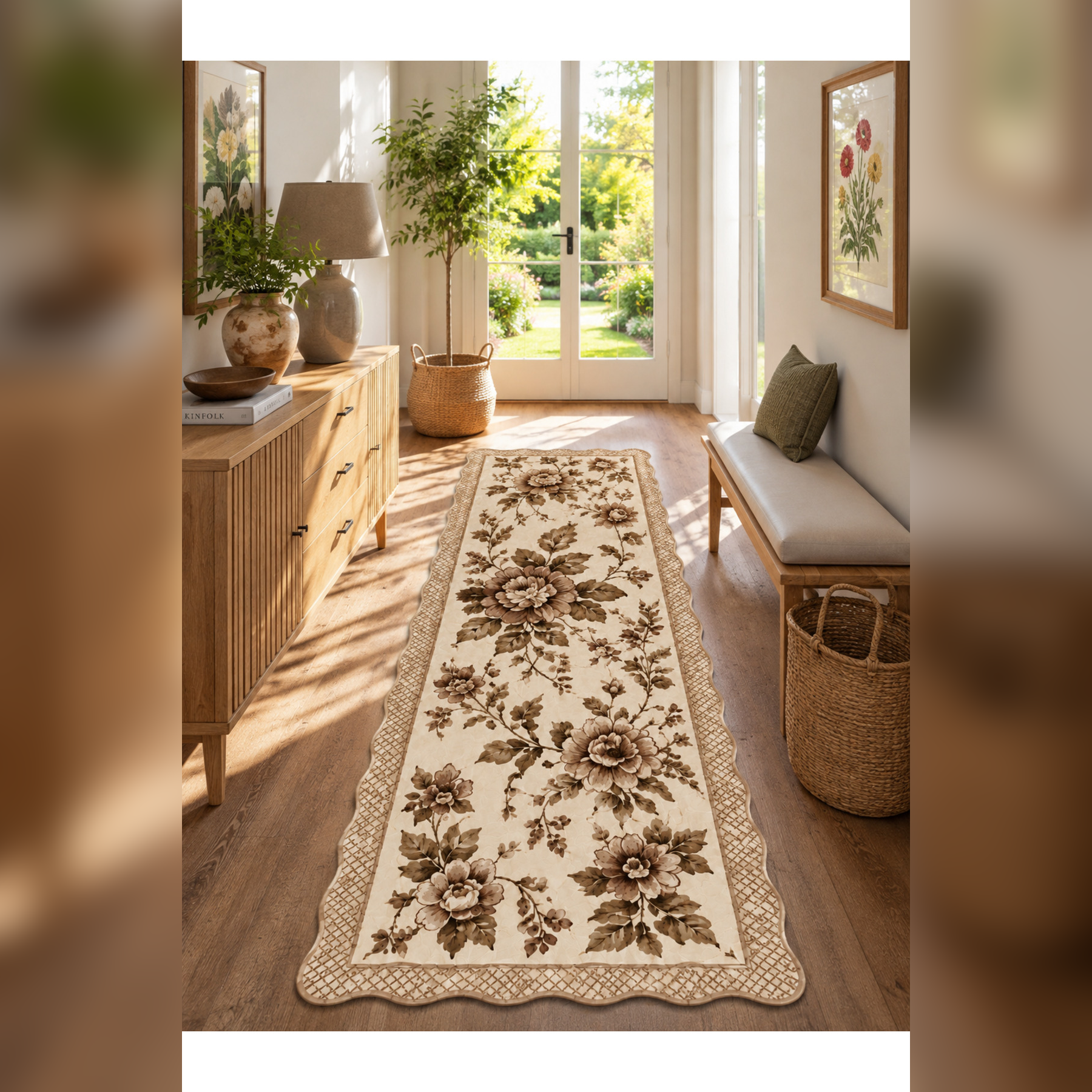 Botanica Luxe Collection English Rose Kişiye Özel Üretim Dekoratif Kaymaz Taban Antre/Hol Halısı – Dijital Baskı, Yıkanabilir, Farklı Ölçü Seçenekleri