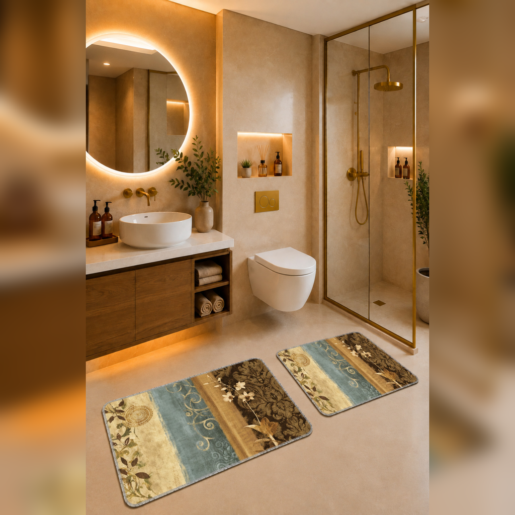 Banyo Paspası 2'li Set Kaymaz Tabanlı ve Yıkanabilir 60x90 Cm - 50x60 Cm