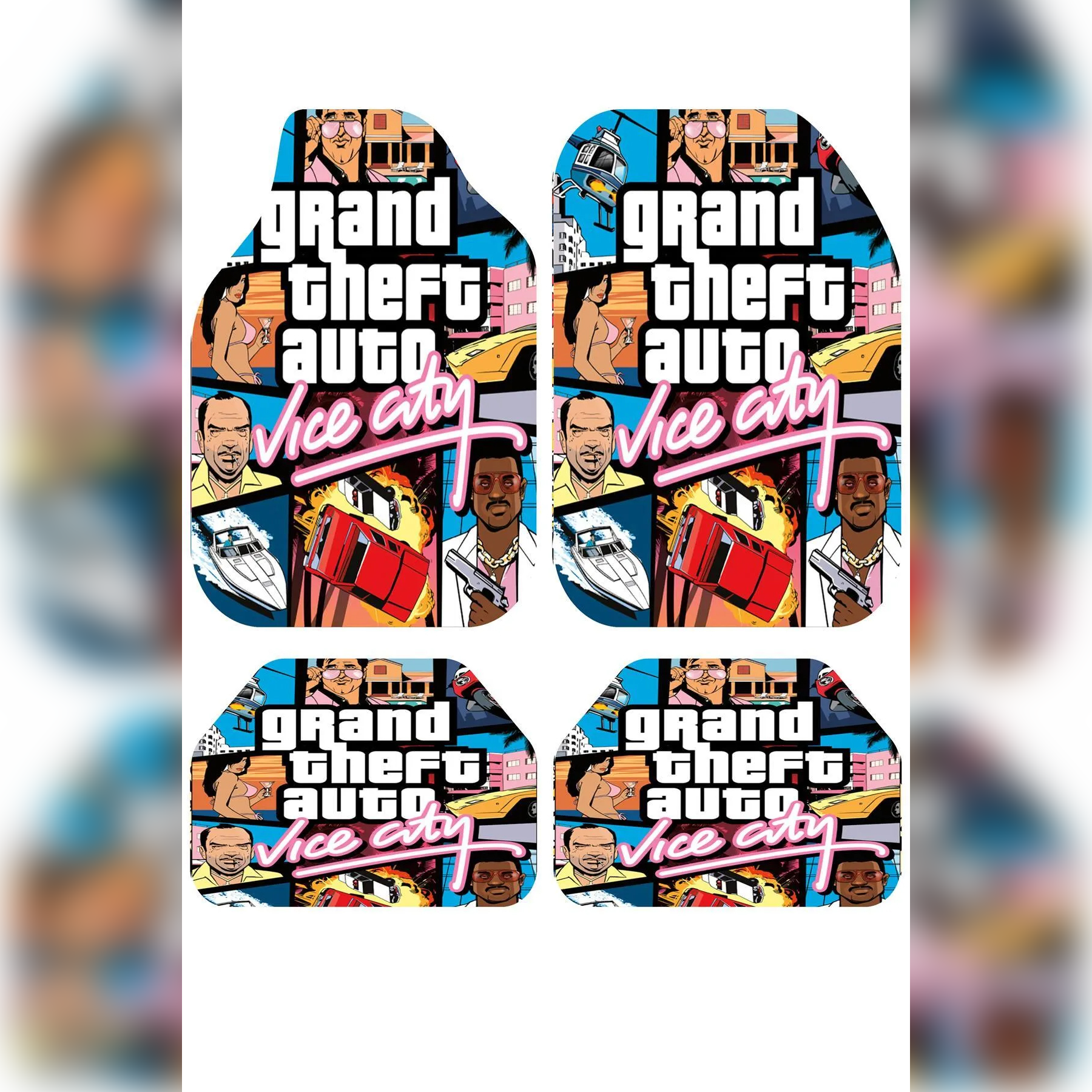 GTA Vice City Temalı -Kişiye Özel Tasarım-Premium Araç İçi Oto Paspası 4'lü Set – Universal Tüm Araç Modellerine Uyumlu, Kaymaz DOT Taban