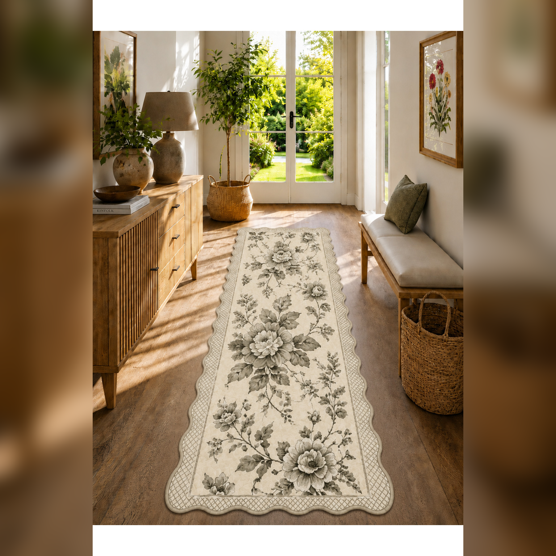 Botanica Luxe Collection English Rose Kişiye Özel Üretim Dekoratif Kaymaz Taban Antre/Hol Halısı – Dijital Baskı, Yıkanabilir, Farklı Ölçü Seçenekleri