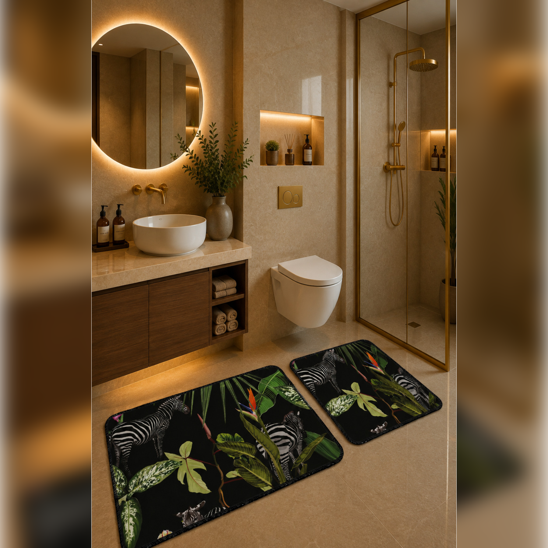 Banyo Paspası 2'li Set Kaymaz Tabanlı ve Yıkanabilir 60x90 Cm - 50x60 Cm