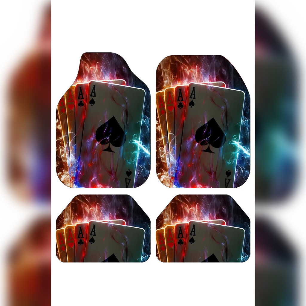 Poker As Kart Desenli -Kişiye Özel Tasarım-Premium Araç İçi Oto Paspası 4'lü Set – Universal Tüm Araç Modellerine Uyumlu, Kaymaz DOT Taban