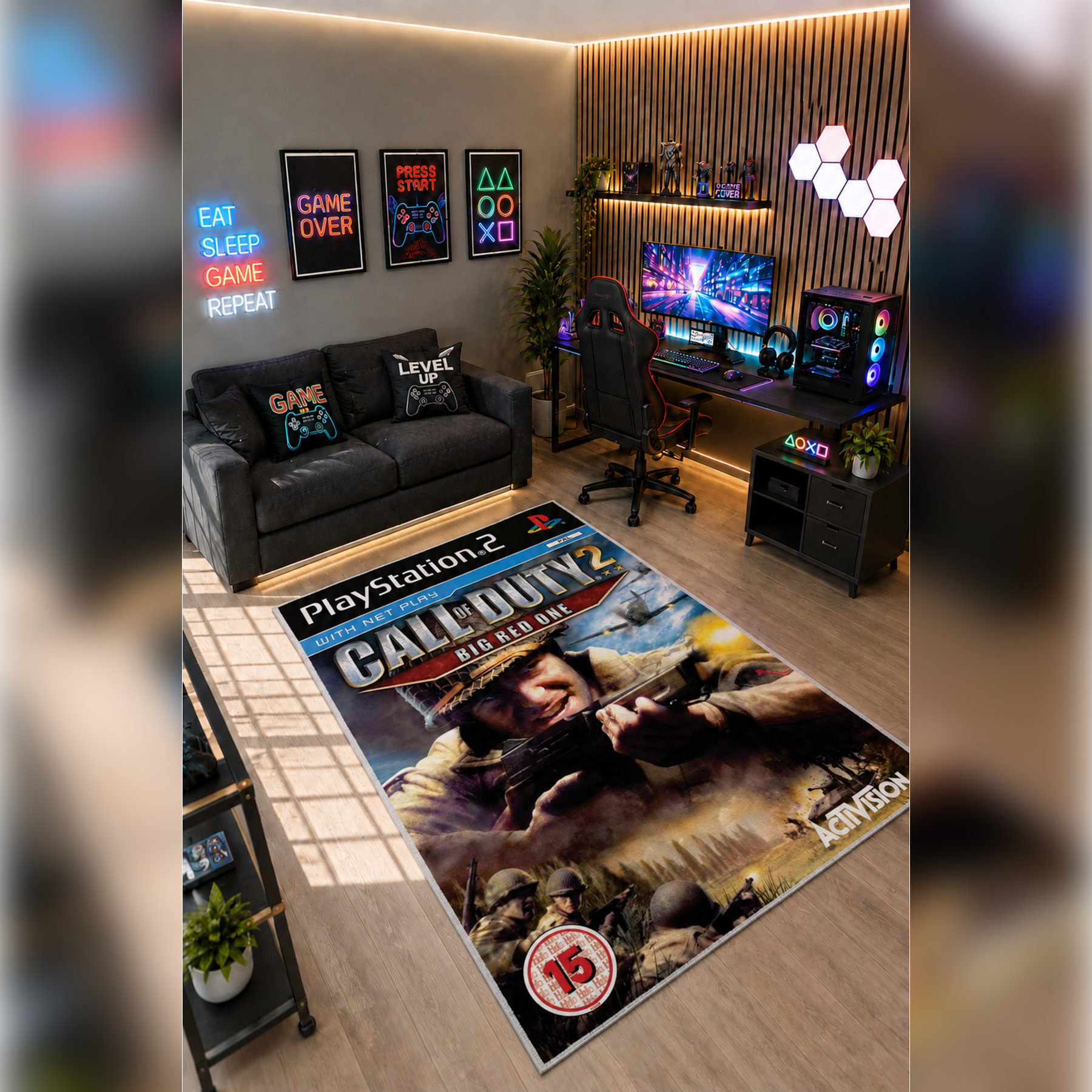 Gamer Collection Kişiye Özel Üretim Dekoratif Kaymaz Taban Oyun Odası Halısı – Dijital Baskı Yıkanabilir – Farklı Ölçü Seçenekleri