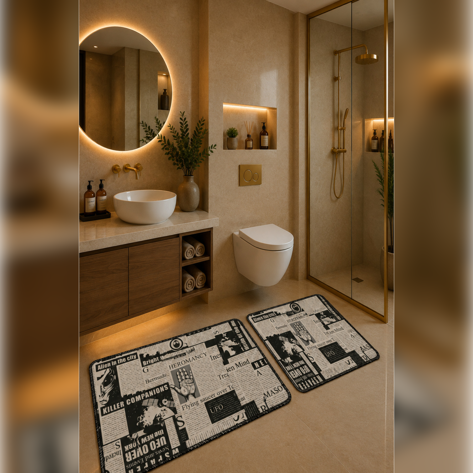 Banyo Paspası 2'li Set Kaymaz Tabanlı ve Yıkanabilir 60x90 Cm - 50x60 Cm