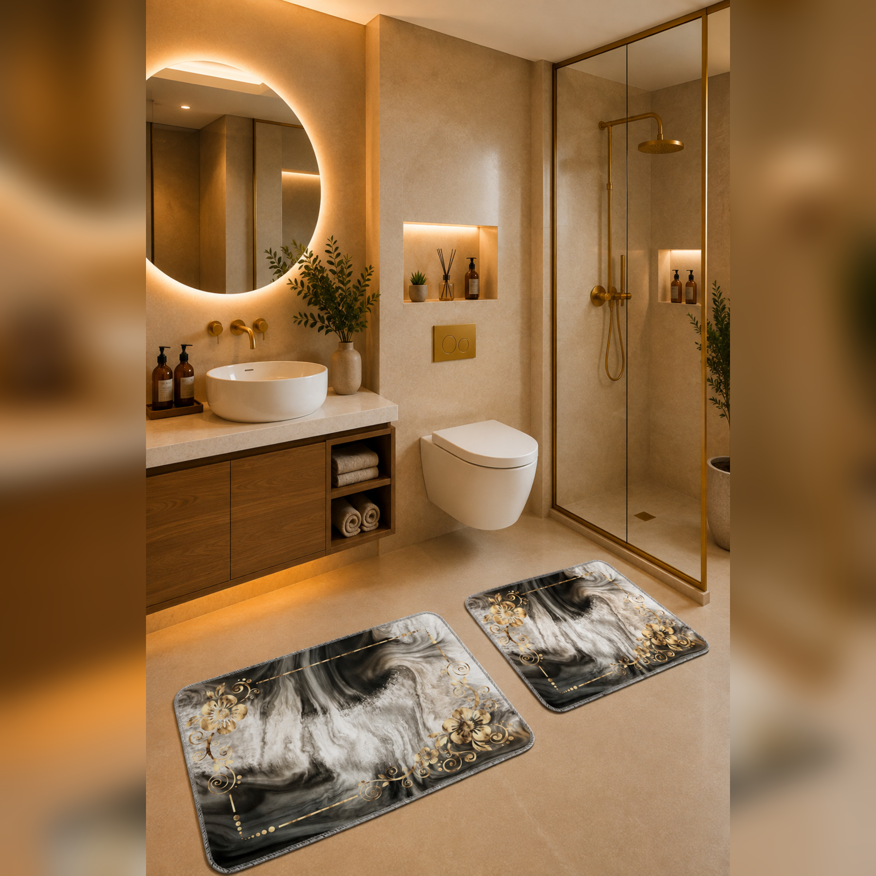 Banyo Paspası 2'li Set Kaymaz Tabanlı ve Yıkanabilir 60x90 Cm - 50x60 Cm