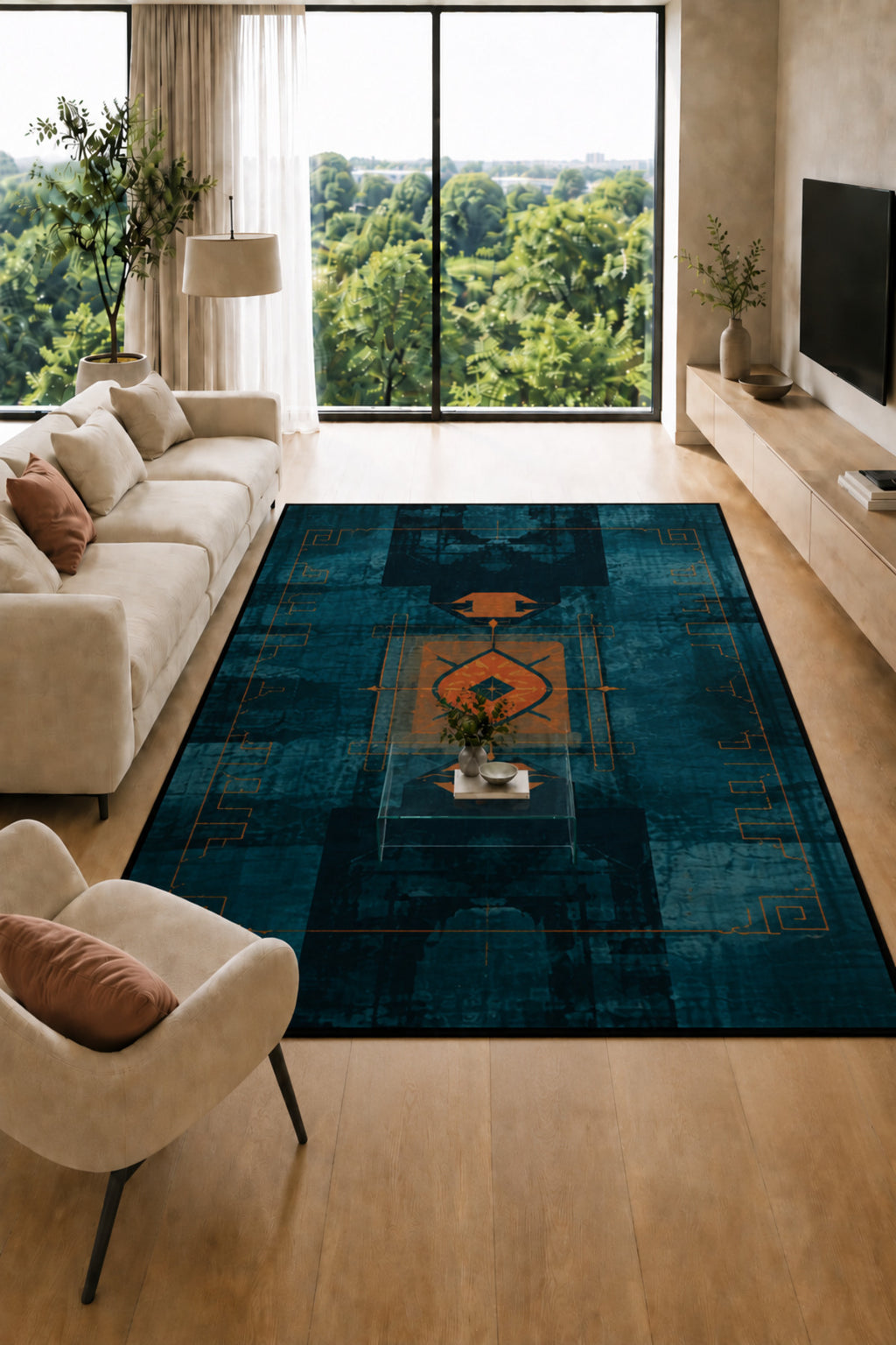 Urban Geometry Soyut Geometrik Desenli Modern Dijital Baskı Halı – Kaymaz Taban Yıkanabilir Salon Oturma Odası Halısı - Farkl