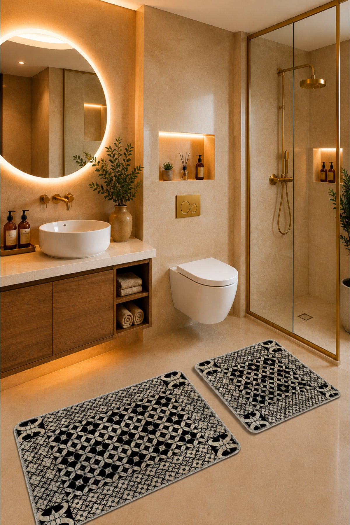 Banyo Paspası 2'li Set Kaymaz Tabanlı ve Yıkanabilir 60x90 Cm - 50x60 Cm