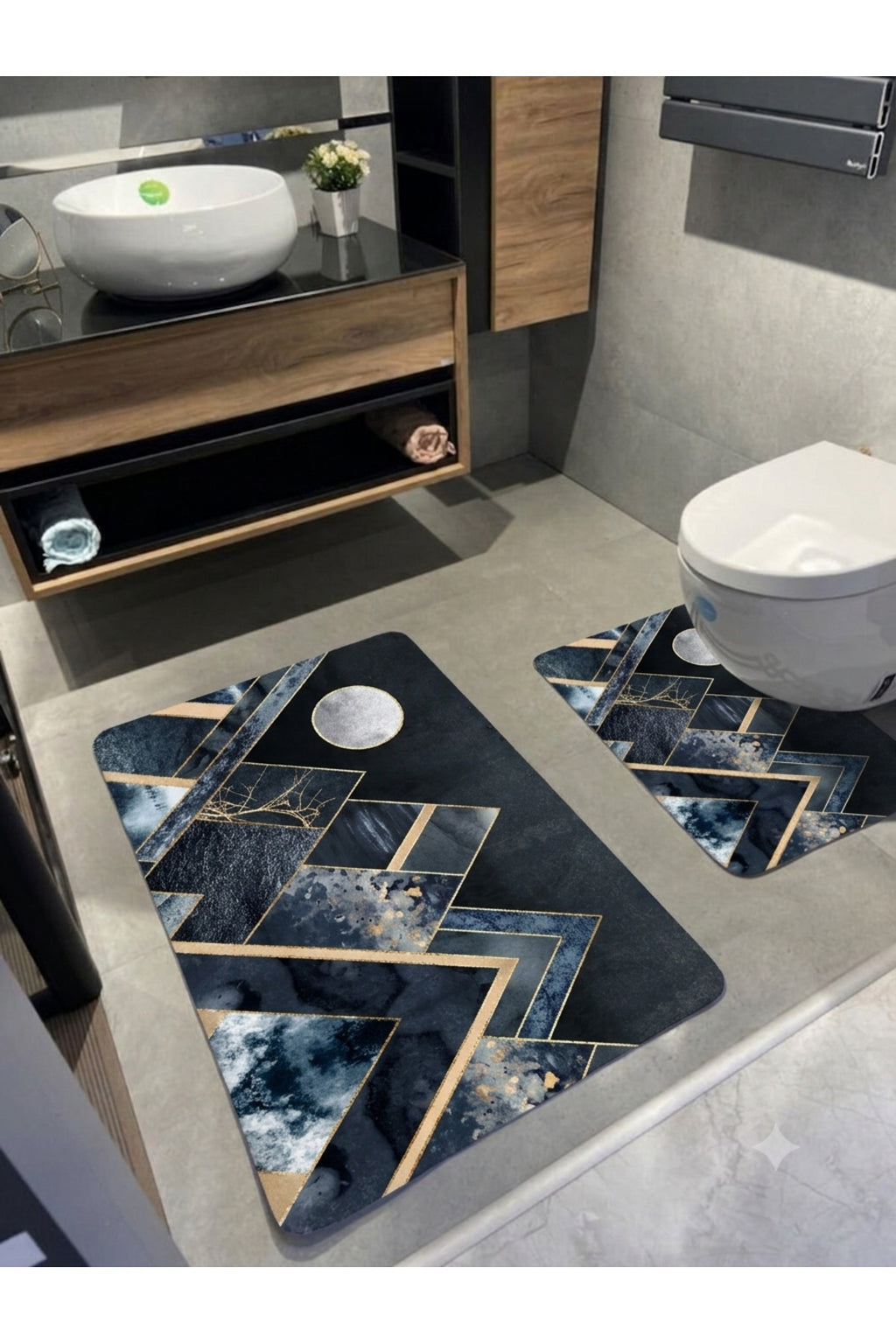 Banyo Paspası 2'li Set Kaymaz Tabanlı ve Yıkanabilir 60x90 Cm - 50x60 Cm