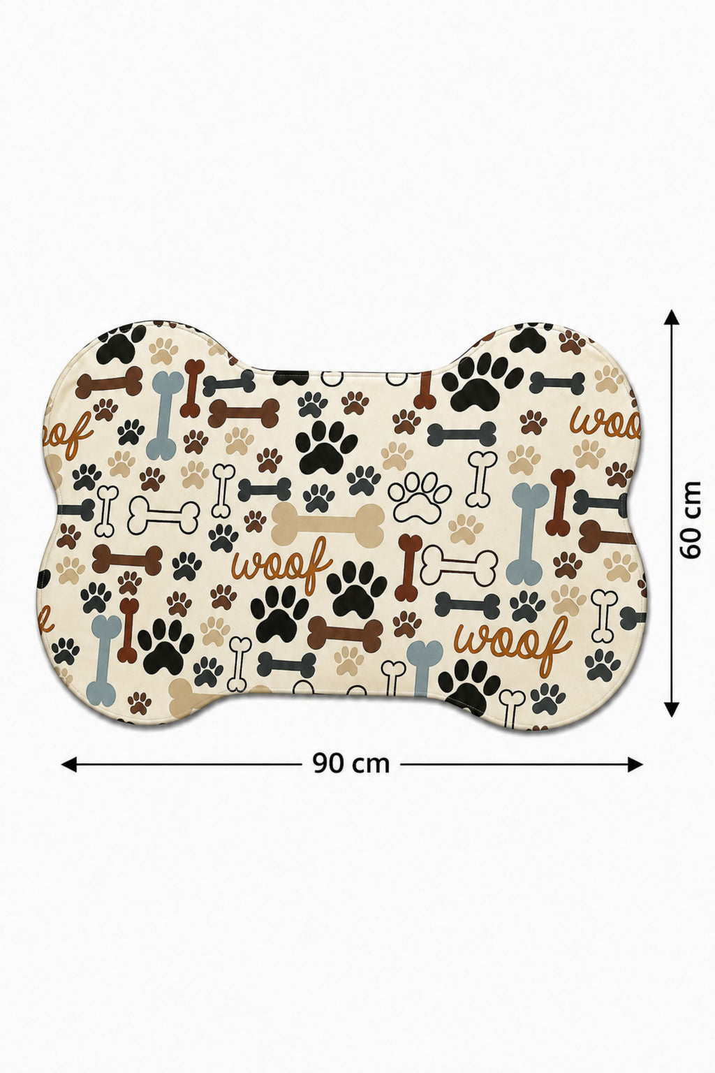 Kedi ve Köpek Mama Altlığı 60x90 cm – Kemik Şekilli Renkli Dijital Baskılı, Kaymaz Taban, Yıkanabilir Mama Paspası