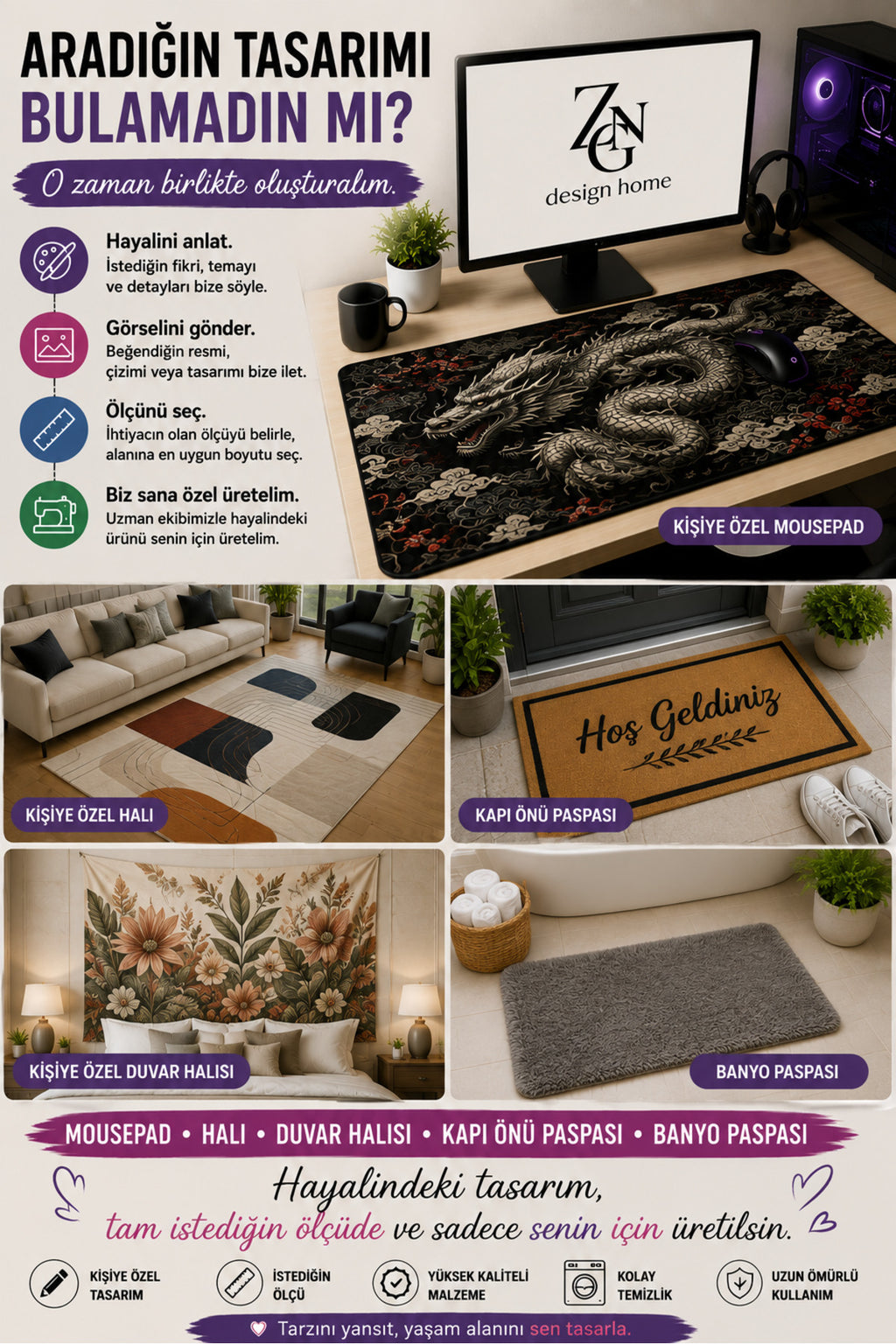 Zen Fusion Collection 80x40 cm Büyük Boy Gaming Mousepad Kaymaz Taban Deskmat