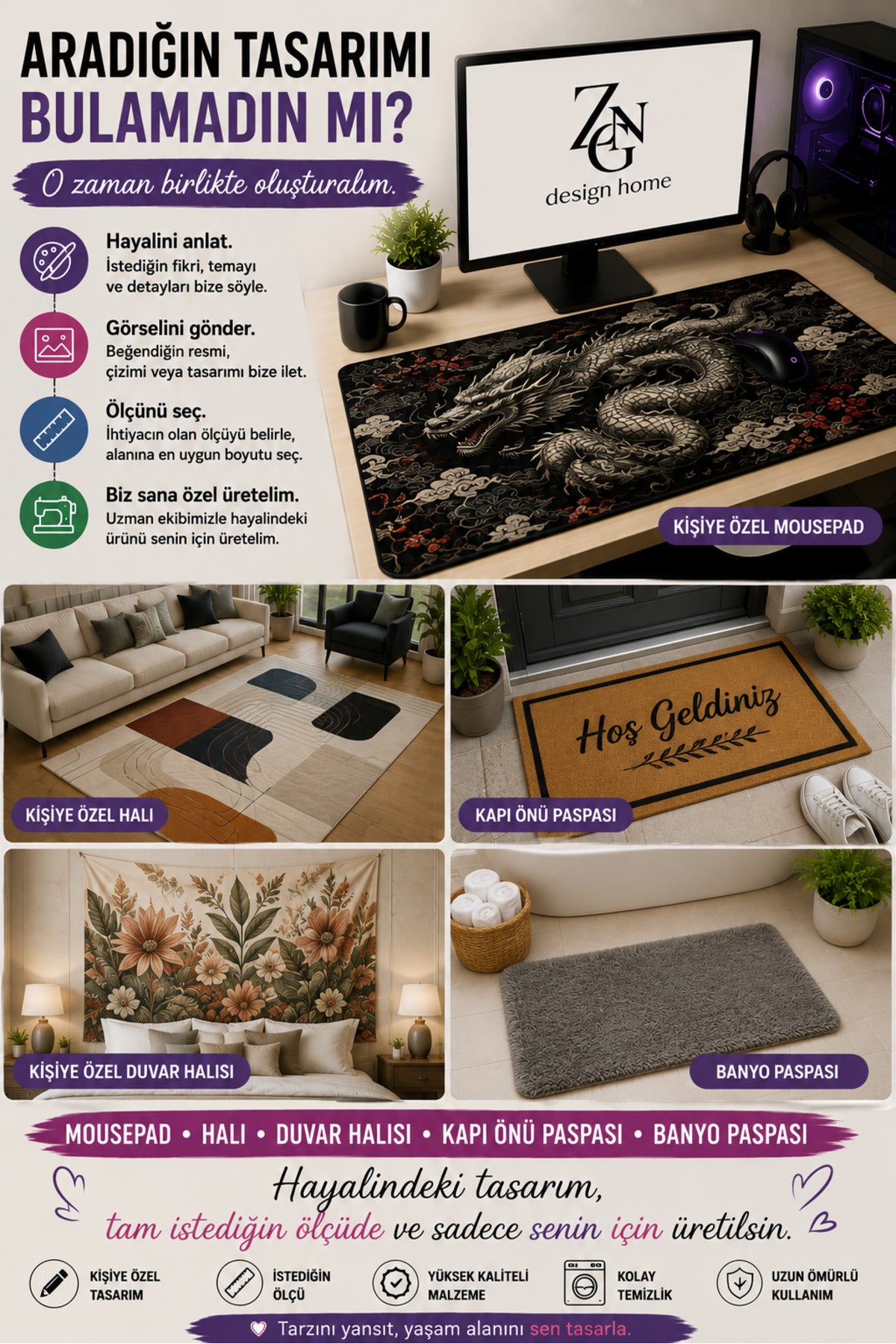 Zen Fusion Collection 80x40 cm Büyük Boy Gaming Mousepad Kaymaz Taban Deskmat