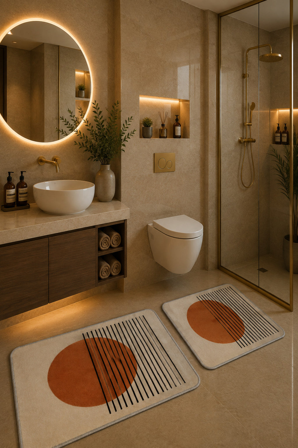 Banyo Paspası 2'li Set Kaymaz Tabanlı ve Yıkanabilir 60x90 Cm - 50x60 Cm