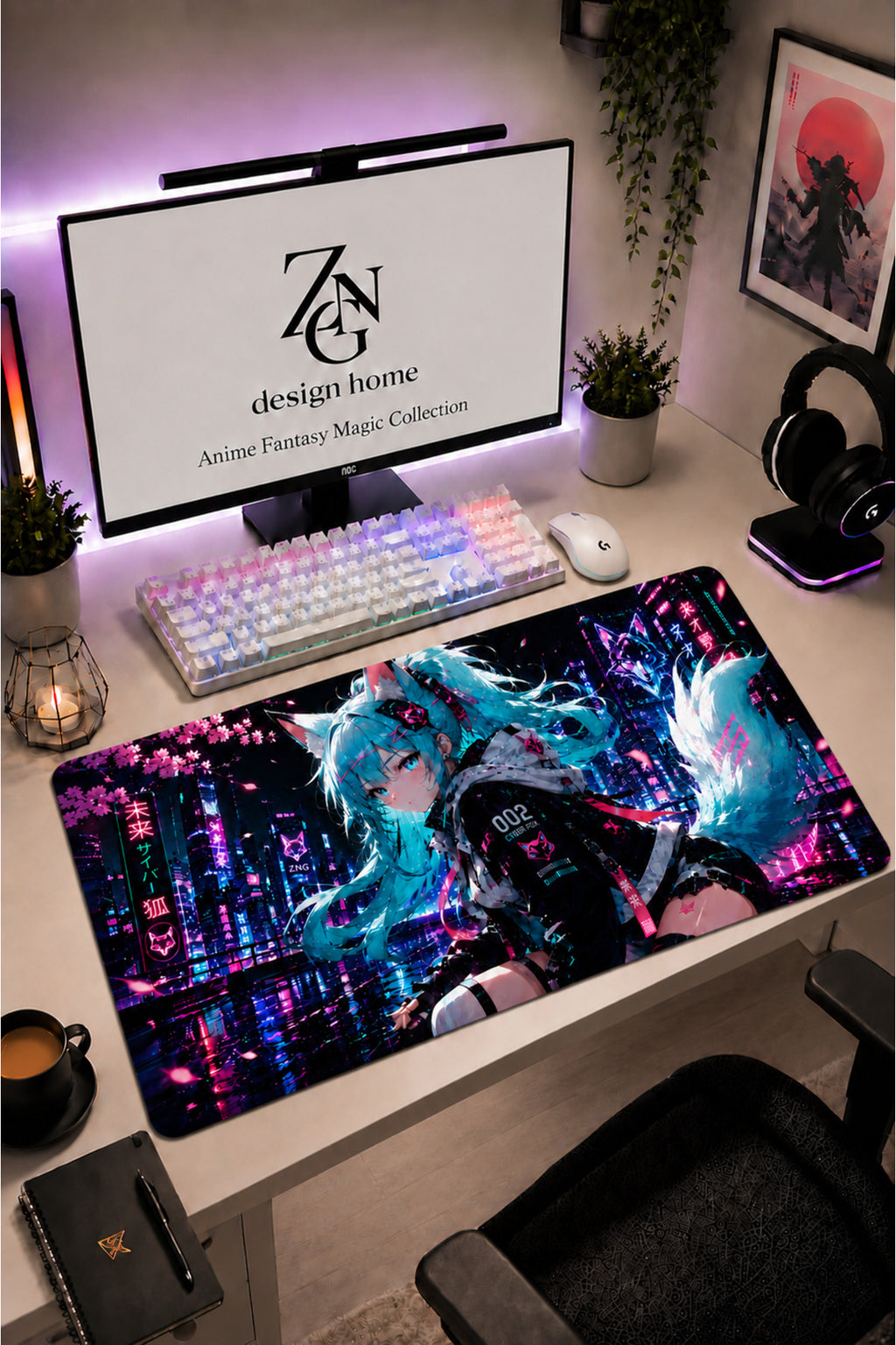 Anime Fantasy Magic Collection 80x40 cm Büyük Boy Gaming Mousepad Kaymaz Taban Deskmat