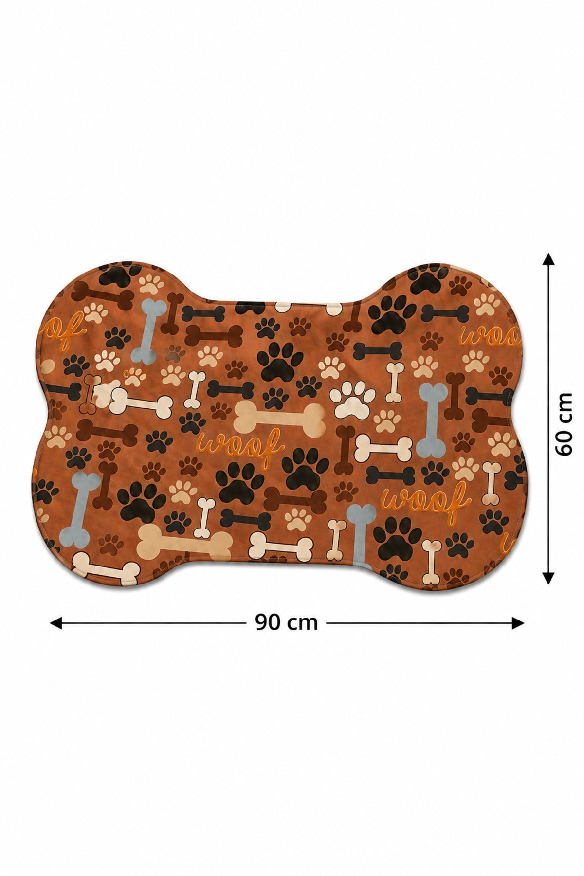 Kedi ve Köpek Mama Altlığı 60x90 cm – Kemik Şekilli Renkli Dijital Baskılı, Kaymaz Taban, Yıkanabilir Mama Paspası