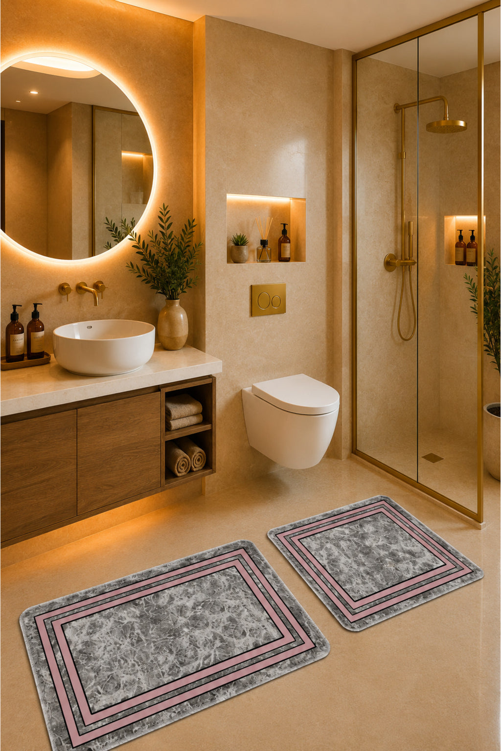 Banyo Paspası 2'li Set Kaymaz Tabanlı ve Yıkanabilir 60x90 Cm - 50x60 Cm