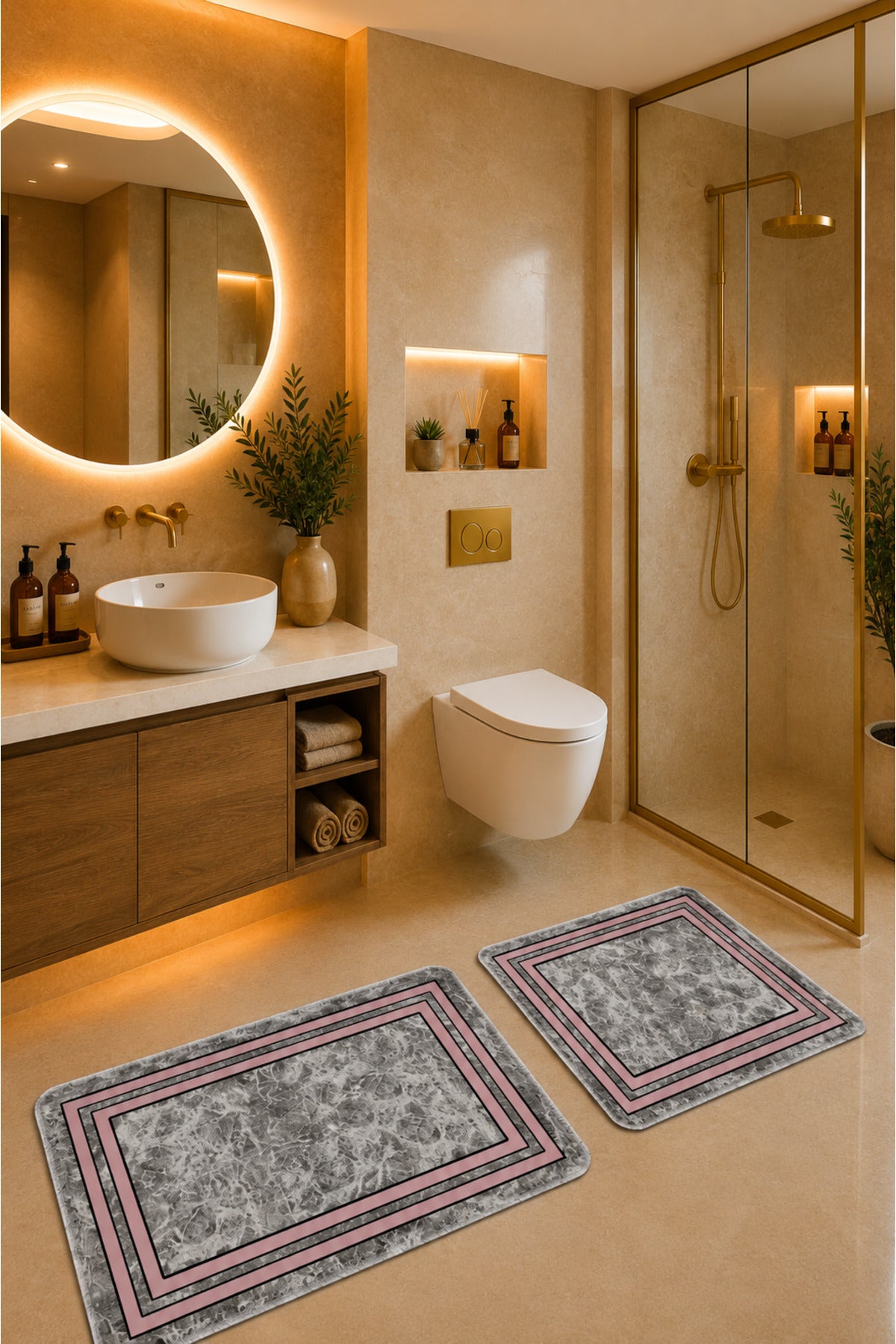Banyo Paspası 2'li Set Kaymaz Tabanlı ve Yıkanabilir 60x90 Cm - 50x60 Cm
