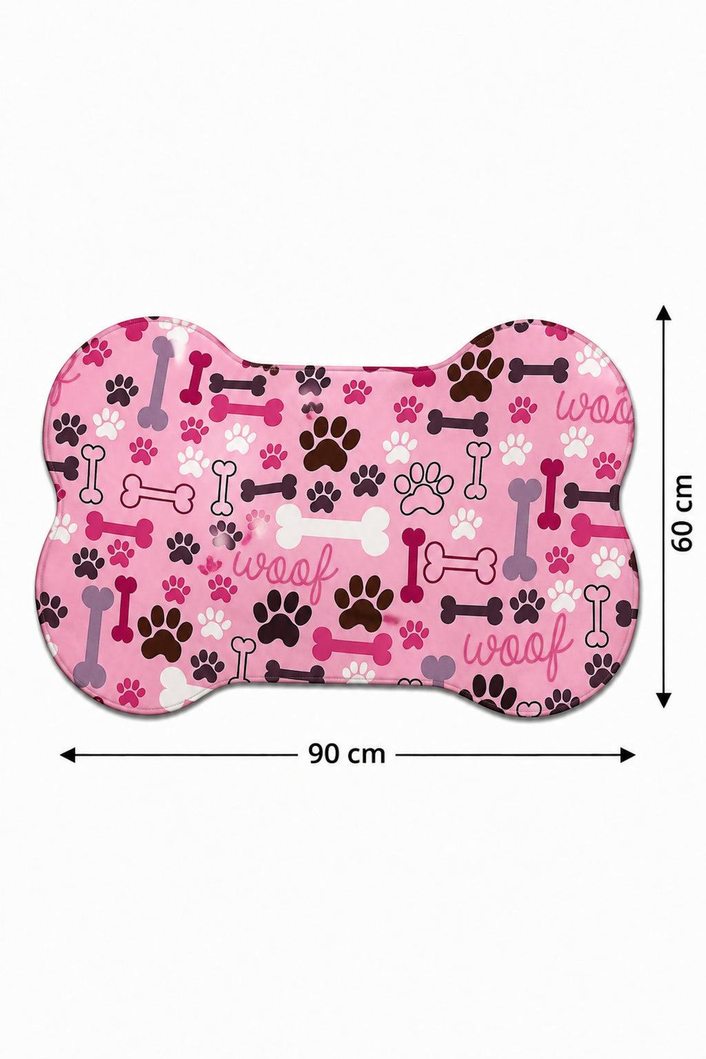 Kedi ve Köpek Mama Altlığı 60x90 cm – Kemik Şekilli Renkli Dijital Baskılı, Kaymaz Taban, Yıkanabilir Mama Paspası