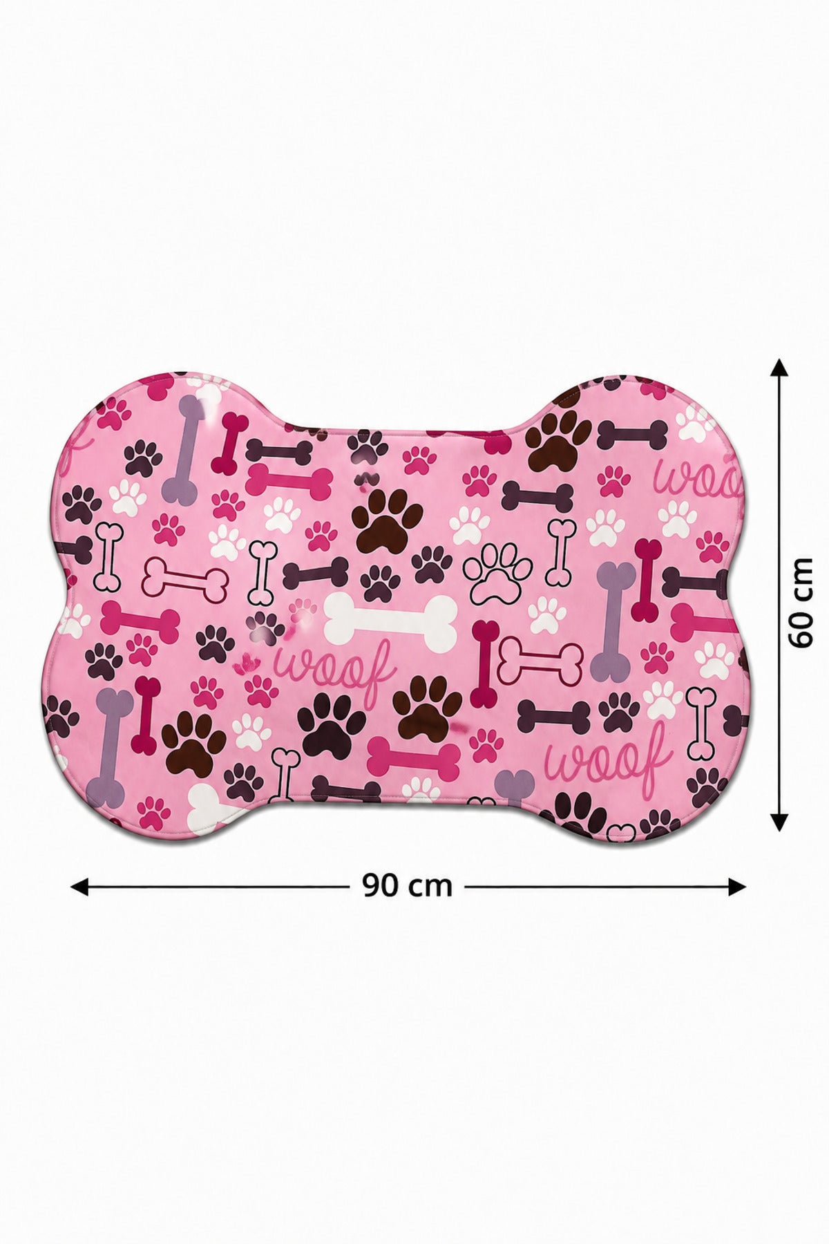 Kedi ve Köpek Mama Altlığı 60x90 cm – Kemik Şekilli Renkli Dijital Baskılı, Kaymaz Taban, Yıkanabilir Mama Paspası
