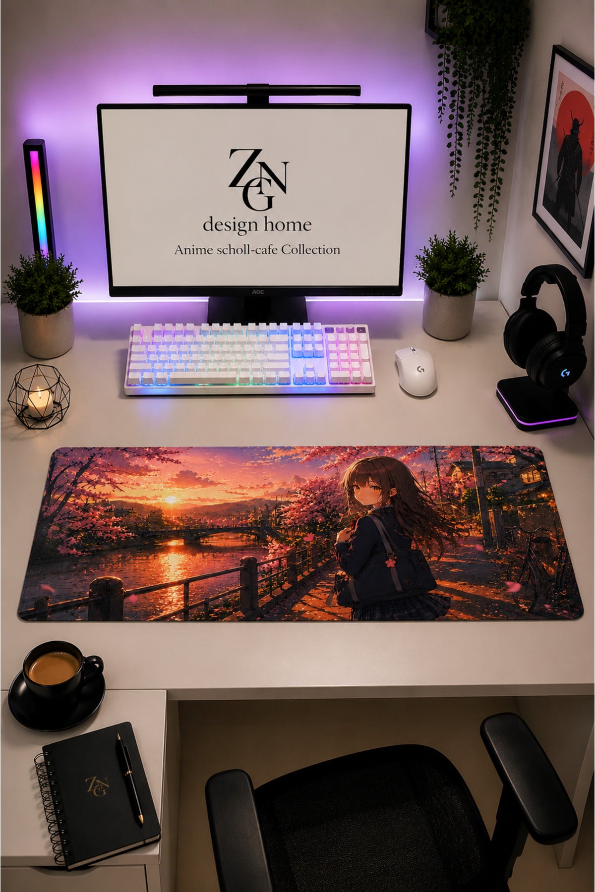 Anime scholl-cafe Collection 80x40 cm Büyük Boy Gaming Mousepad Kaymaz Taban Deskmat