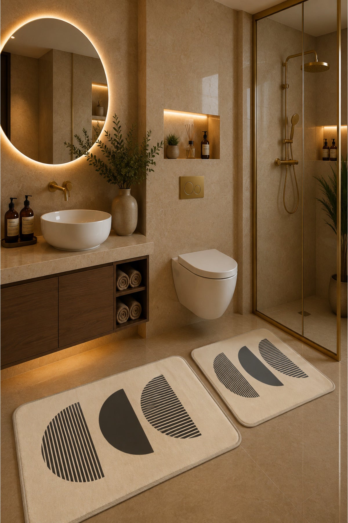Banyo Paspası 2'li Set Kaymaz Tabanlı ve Yıkanabilir 60x90 Cm - 50x60 Cm