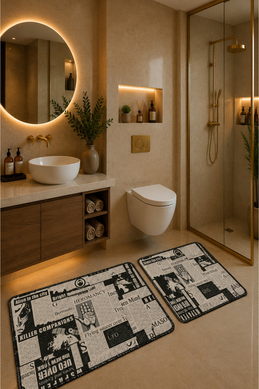 Banyo Paspası 2'li Set Kaymaz Tabanlı ve Yıkanabilir 60x90 Cm - 50x60 Cm