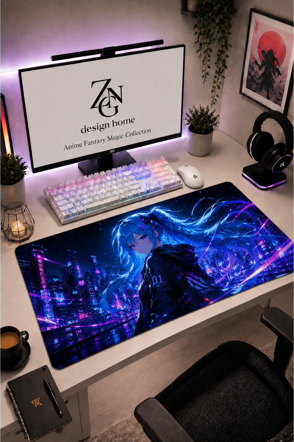 Anime Fantasy Magic Collection 80x40 cm Büyük Boy Gaming Mousepad Kaymaz Taban Deskmat