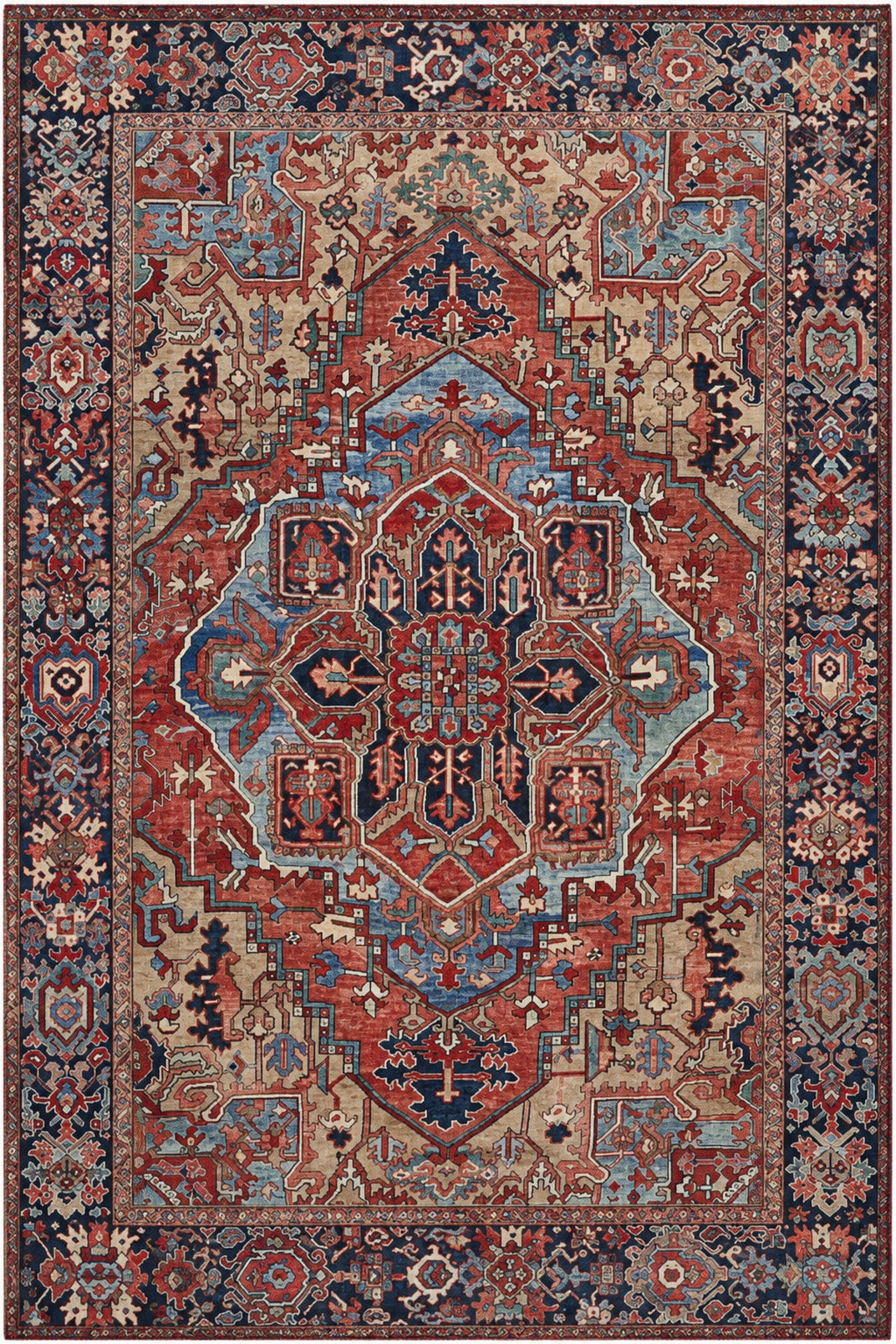 Royal Heriz Kırmızı Lacivert Klasik Desenli Modern Kaymaz Dijital Baskı Halı
