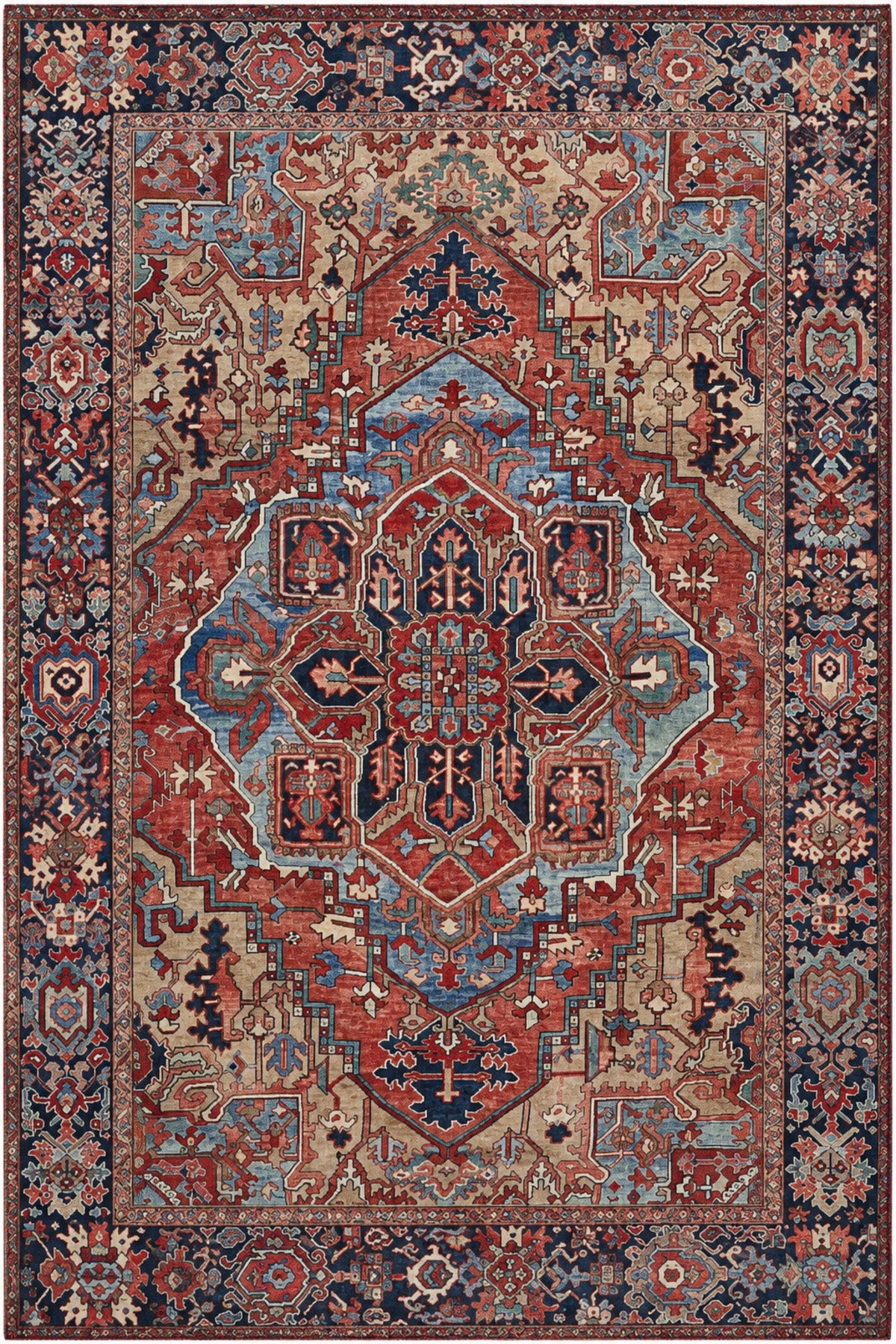 Royal Heriz Kırmızı Lacivert Klasik Desenli Modern Kaymaz Dijital Baskı Halı
