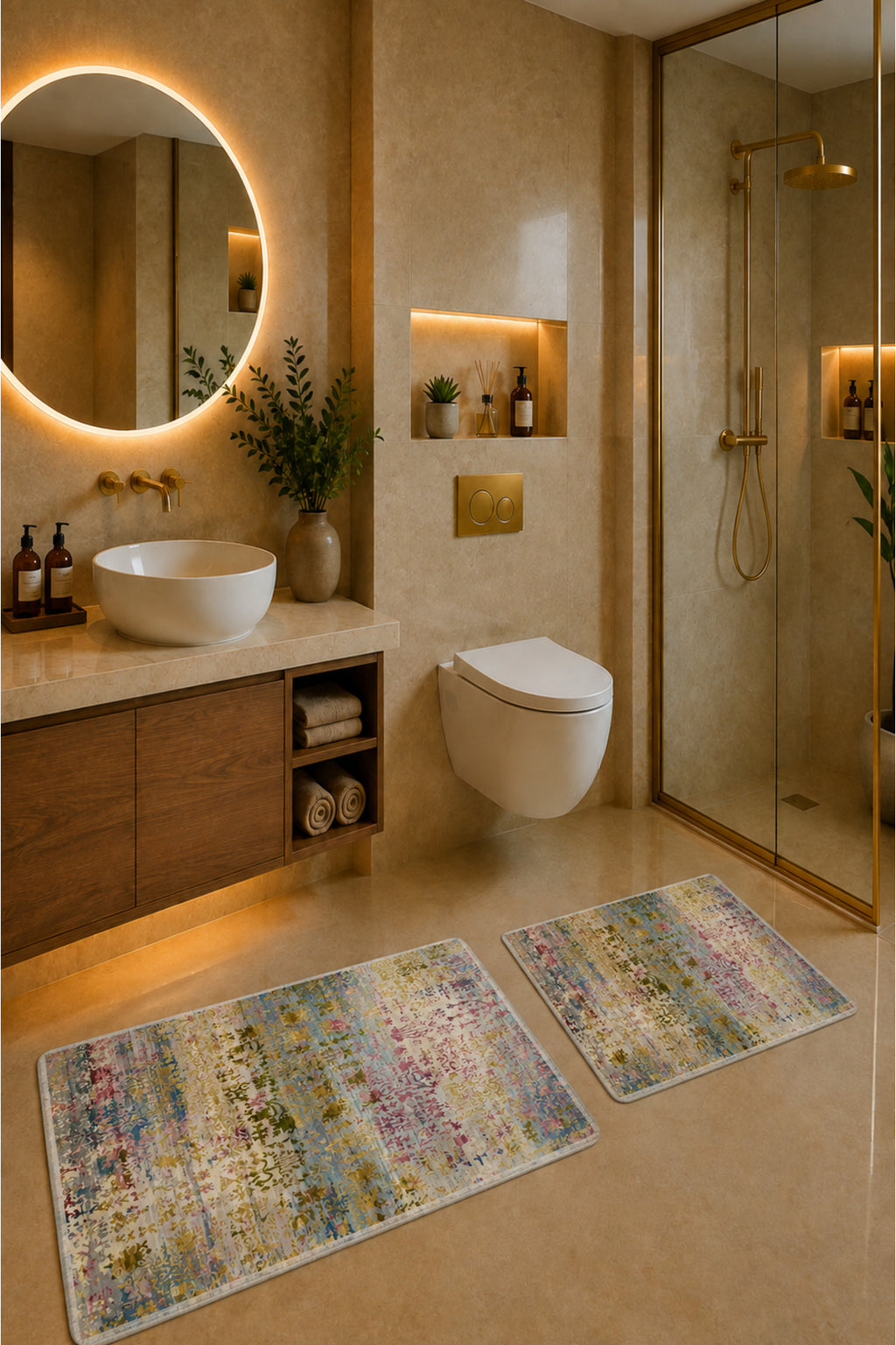 Banyo Paspası 2'li Set Kaymaz Tabanlı ve Yıkanabilir 60x90 Cm - 50x60 Cm