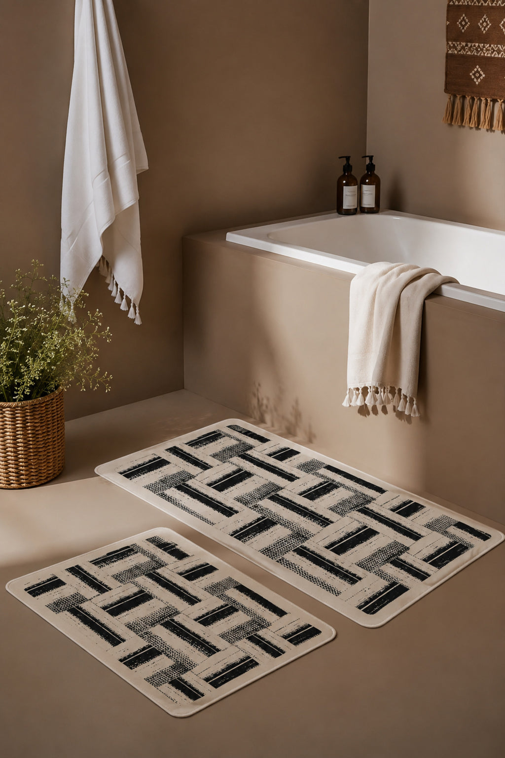 Banyo Paspası 2'li Set Kaymaz Tabanlı ve Yıkanabilir 60x90 Cm - 50x60 Cm