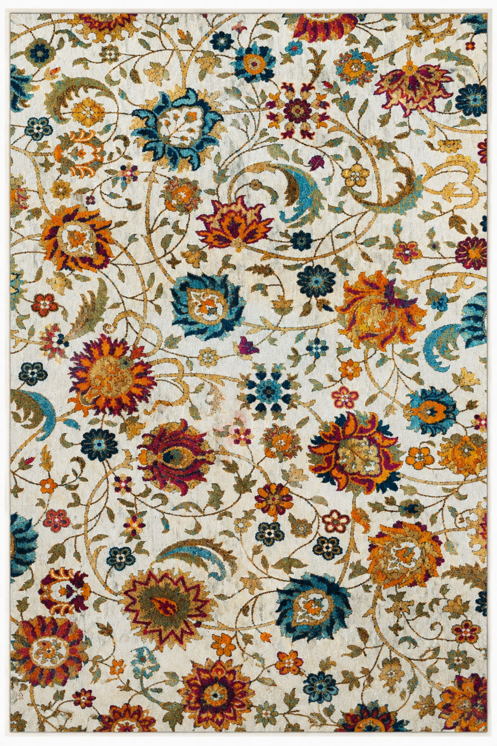 Ottoman Bloom Renkli Çiçek Desenli Modern Kaymaz Dijital Baskı Salon halısı