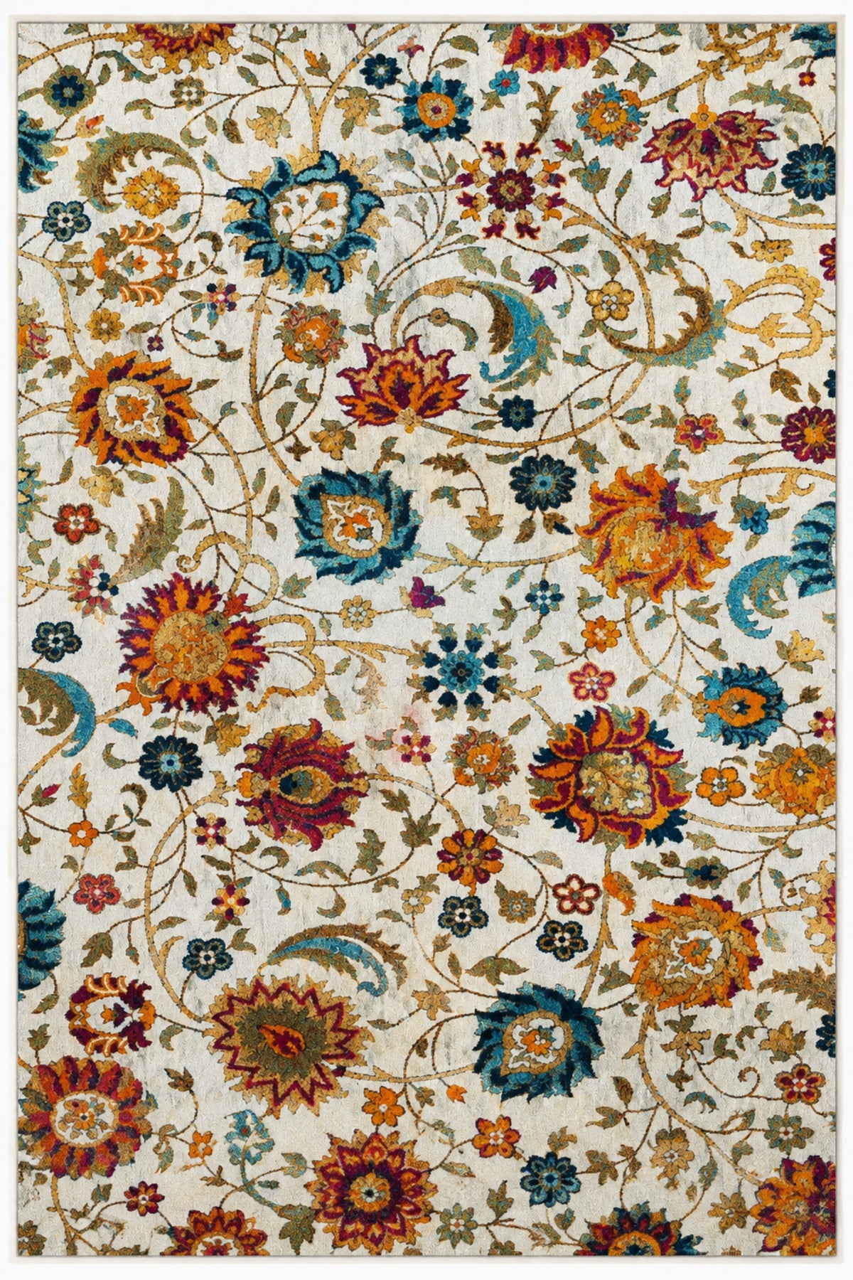 Ottoman Bloom Renkli Çiçek Desenli Modern Kaymaz Dijital Baskı Salon halısı