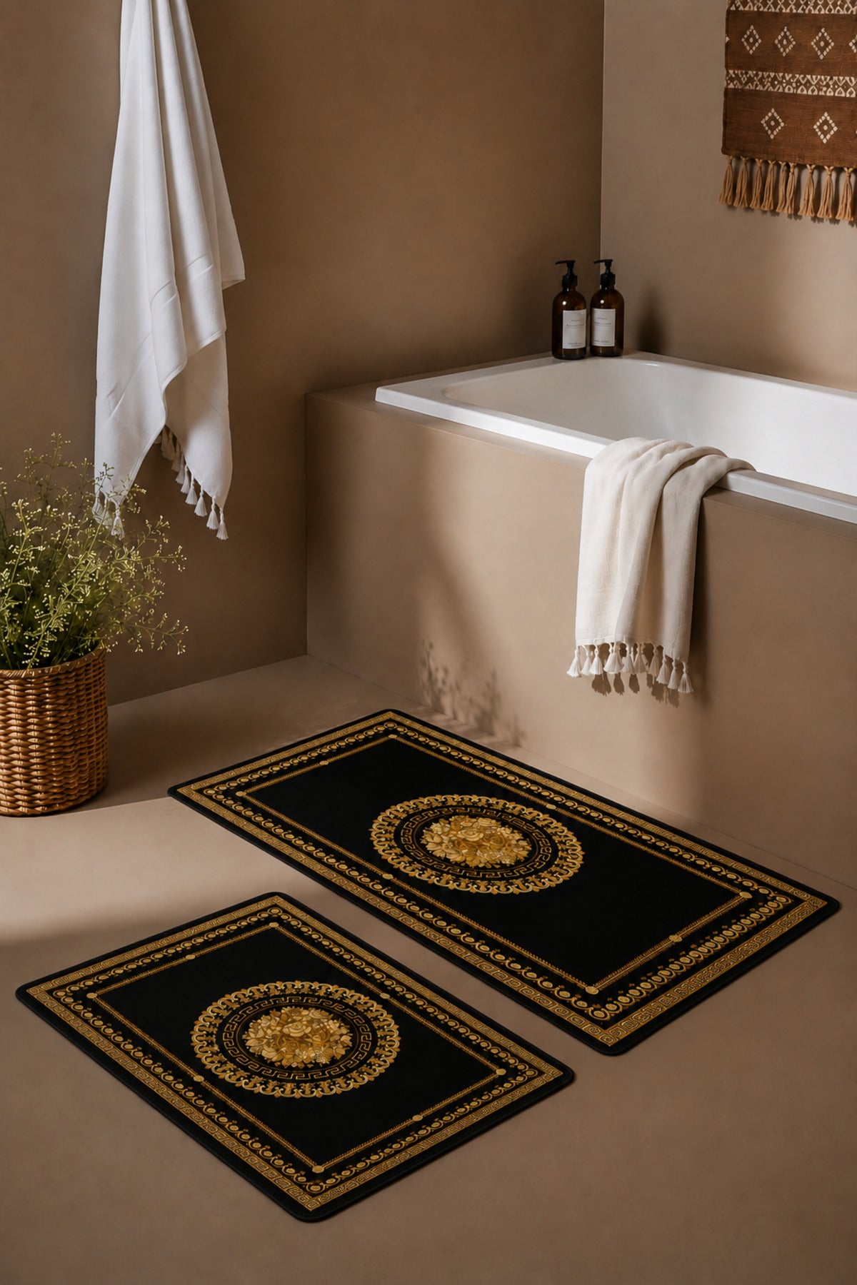 Banyo Paspası 2'li Set Kaymaz Tabanlı ve Yıkanabilir 60x90 Cm - 50x60 Cm