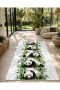 Panda ve Bambu Desenli Dekoratif Halı – Dijital Baskılı Kaymaz Taban Yıkanabilir Modern Tasarım Halı, Farklı Ölçü Seçenekleri
