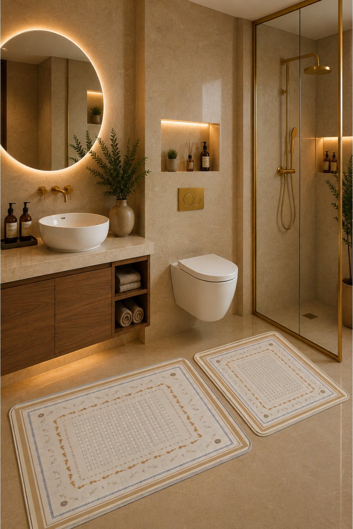 Banyo Paspası 2'li Set Kaymaz Tabanlı ve Yıkanabilir 60x90 Cm - 50x60 Cm