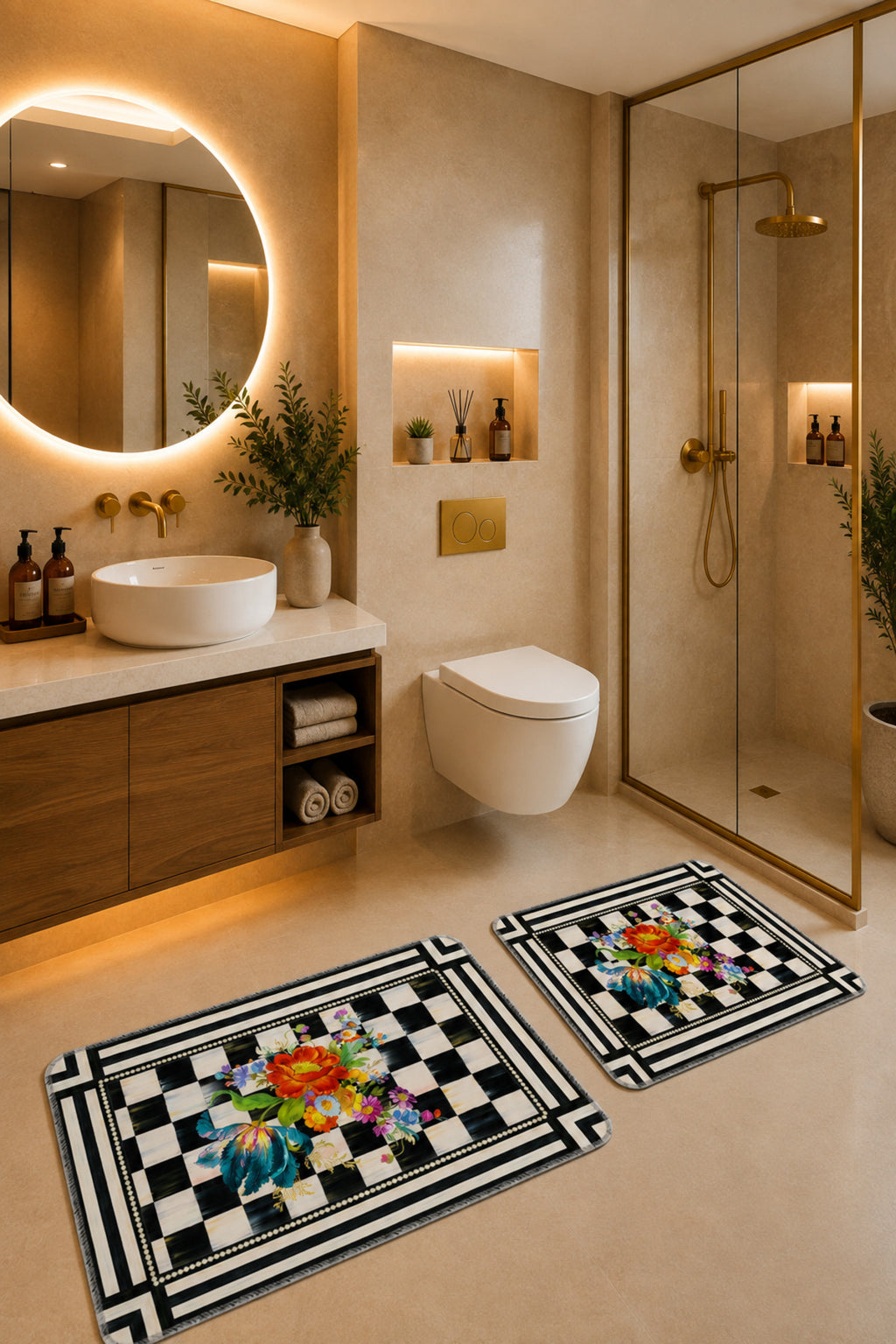 Banyo Paspası 2'li Set Kaymaz Tabanlı ve Yıkanabilir 60x90 Cm - 50x60 Cm