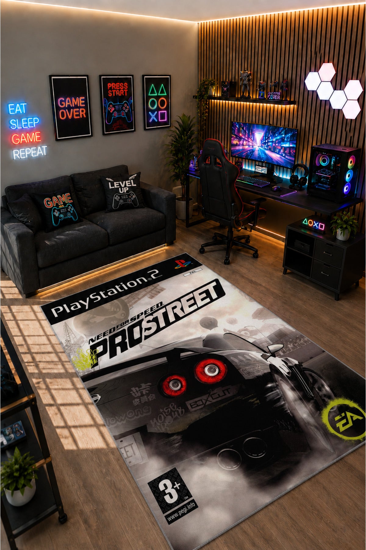 Gamer Collection Kişiye Özel Üretim Dekoratif Kaymaz Taban Oyun Odası Halısı – Dijital Baskı Yıkanabilir – Farklı Ölçü Seçene