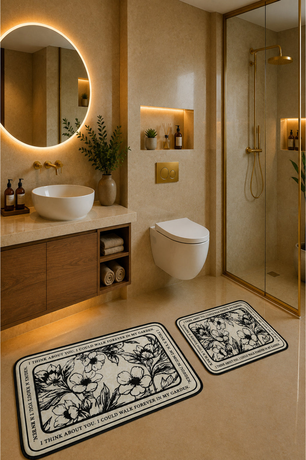 Banyo Paspası 2'li Set Kaymaz Tabanlı ve Yıkanabilir 60x90 Cm - 50x60 Cm