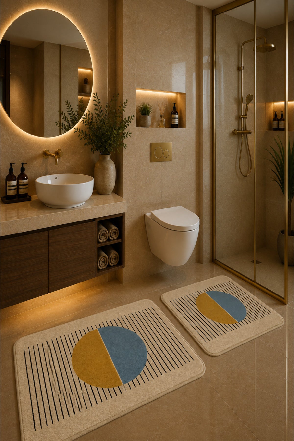 Banyo Paspası 2'li Set Kaymaz Tabanlı ve Yıkanabilir 60x90 Cm - 50x60 Cm