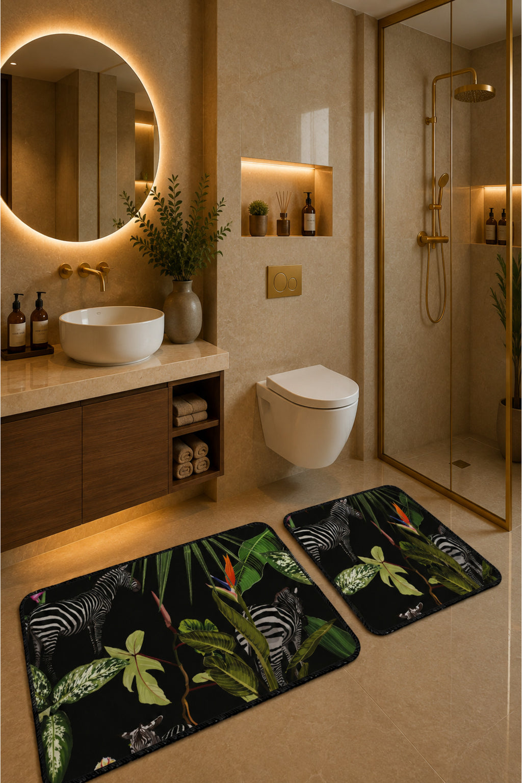 Banyo Paspası 2'li Set Kaymaz Tabanlı ve Yıkanabilir 60x90 Cm - 50x60 Cm