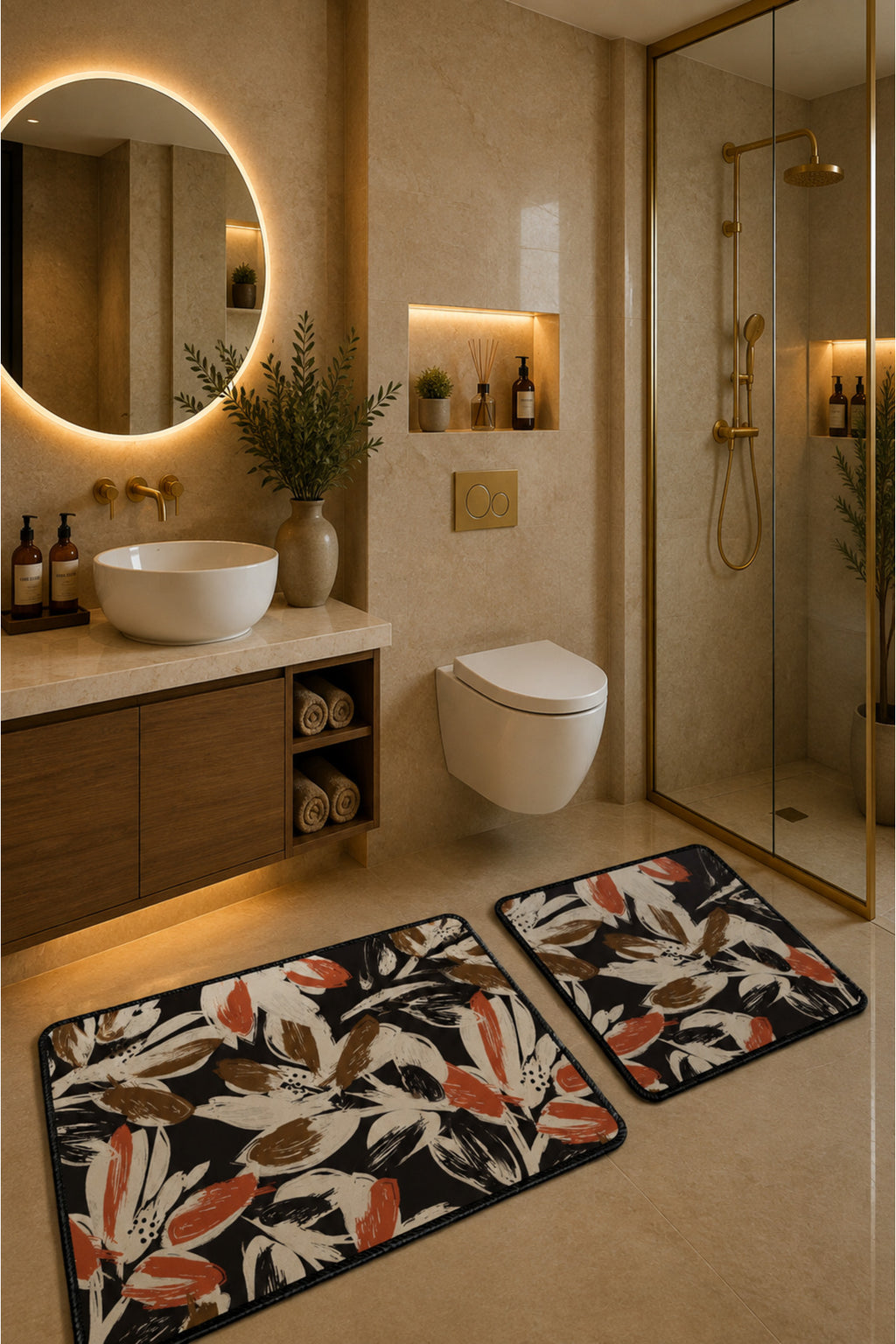 Banyo Paspası 2'li Set Kaymaz Tabanlı ve Yıkanabilir 60x90 Cm - 50x60 Cm