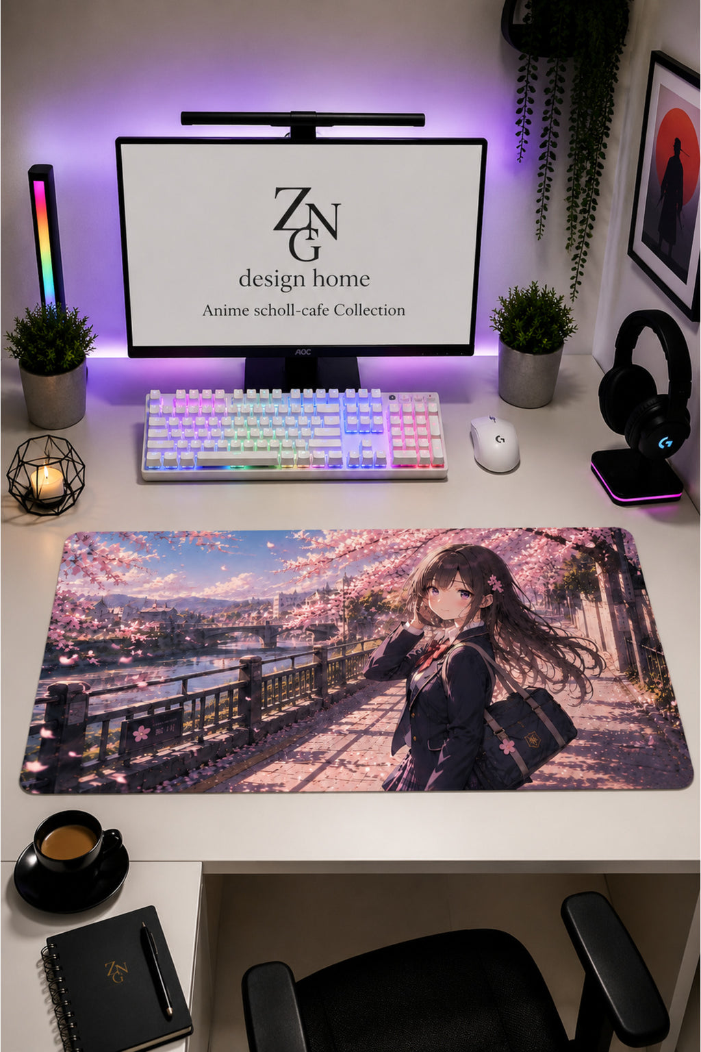 Anime scholl-cafe Collection 80x40 cm Büyük Boy Gaming Mousepad Kaymaz Taban Deskmat