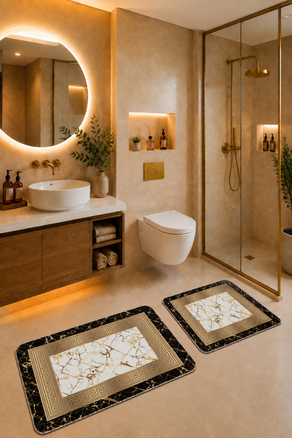 Banyo Paspası 2'li Set Kaymaz Tabanlı ve Yıkanabilir 60x90 Cm - 50x60 Cm
