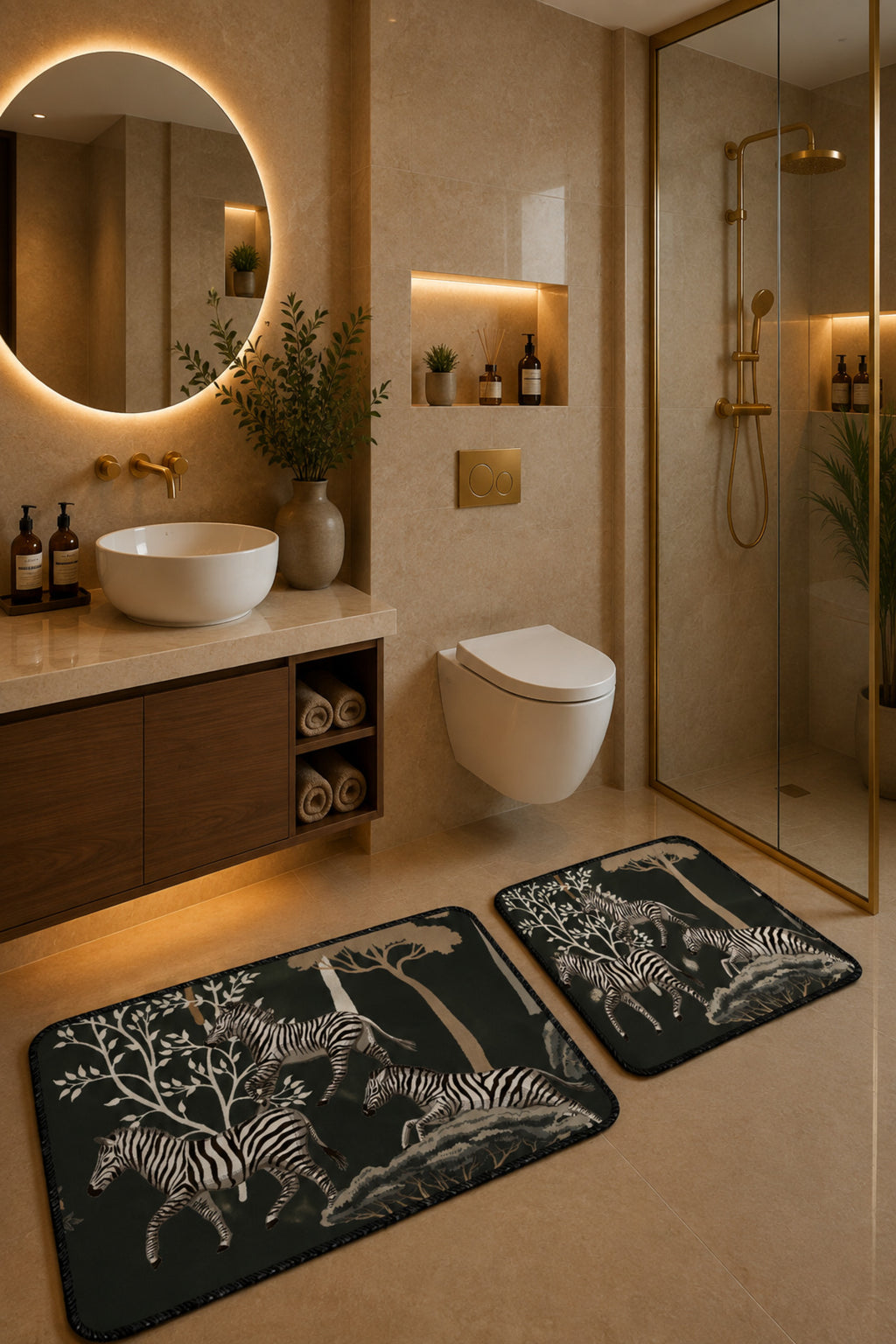 Banyo Paspası 2'li Set Kaymaz Tabanlı ve Yıkanabilir 60x90 Cm - 50x60 Cm