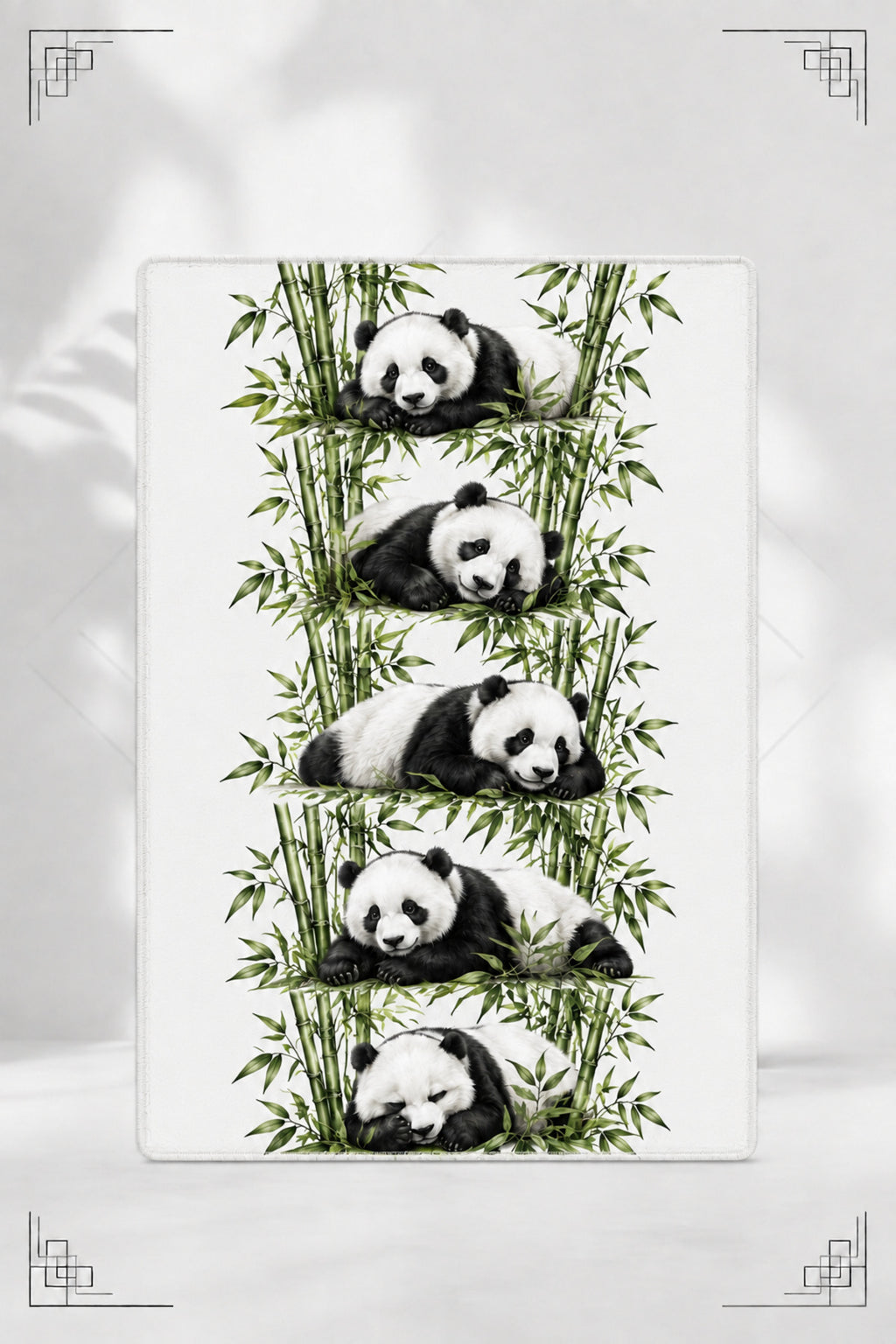 Panda ve Bambu Desenli Dekoratif Halı – Dijital Baskılı Kaymaz Taban Yıkanabilir Modern Tasarım Halı, Farklı Ölçü Seçenekleri