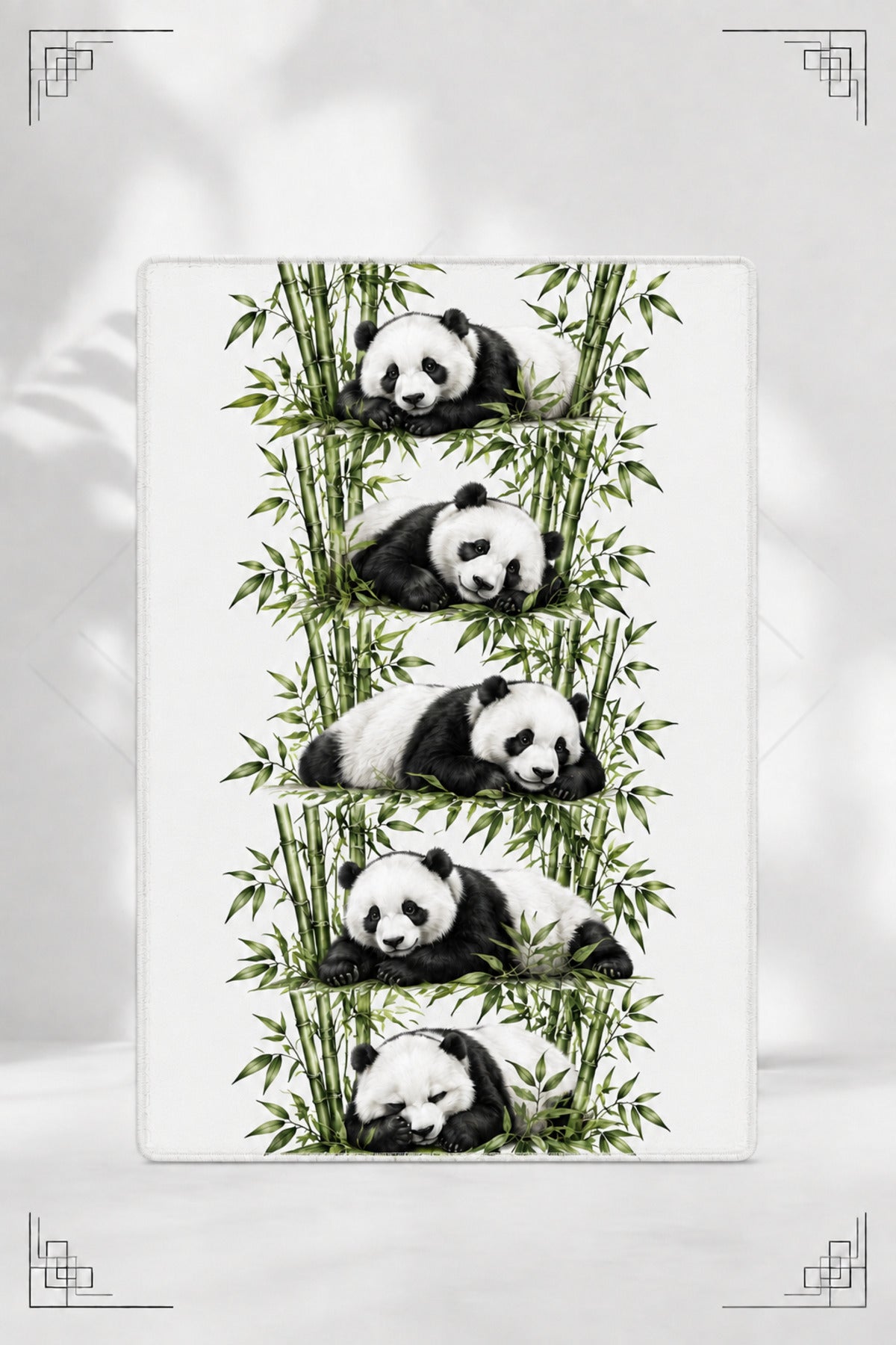 Panda ve Bambu Desenli Dekoratif Halı – Dijital Baskılı Kaymaz Taban Yıkanabilir Modern Tasarım Halı, Farklı Ölçü Seçenekleri