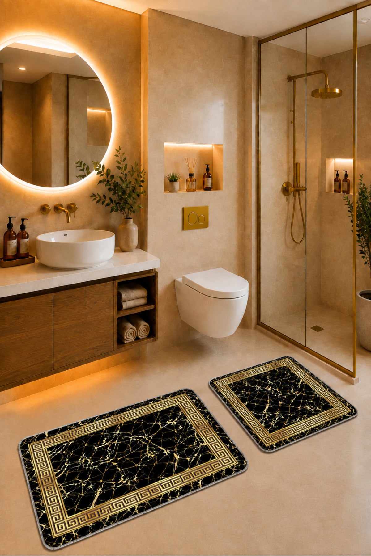 Banyo Paspası 2'li Set Kaymaz Tabanlı ve Yıkanabilir 60x90 Cm - 50x60 Cm